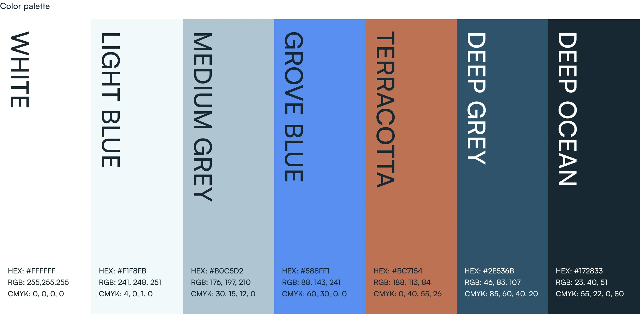 Grove Point Marinas brand color palette swatches with hex codes