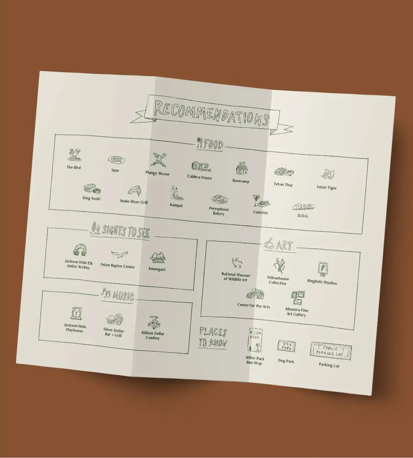 Illustrated recommendations booklet with food and activity icons