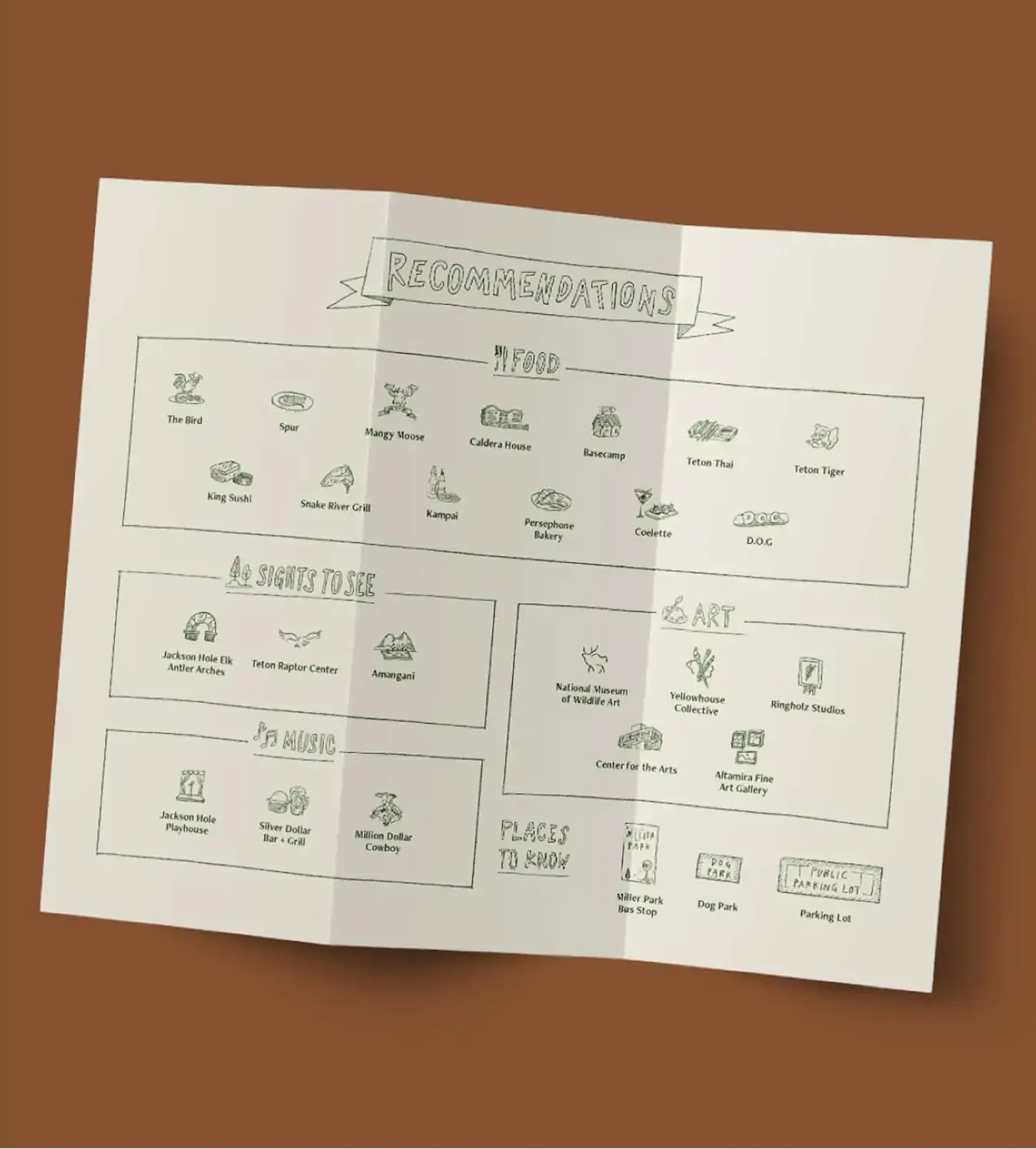 Illustrated recommendations booklet with food and activity icons