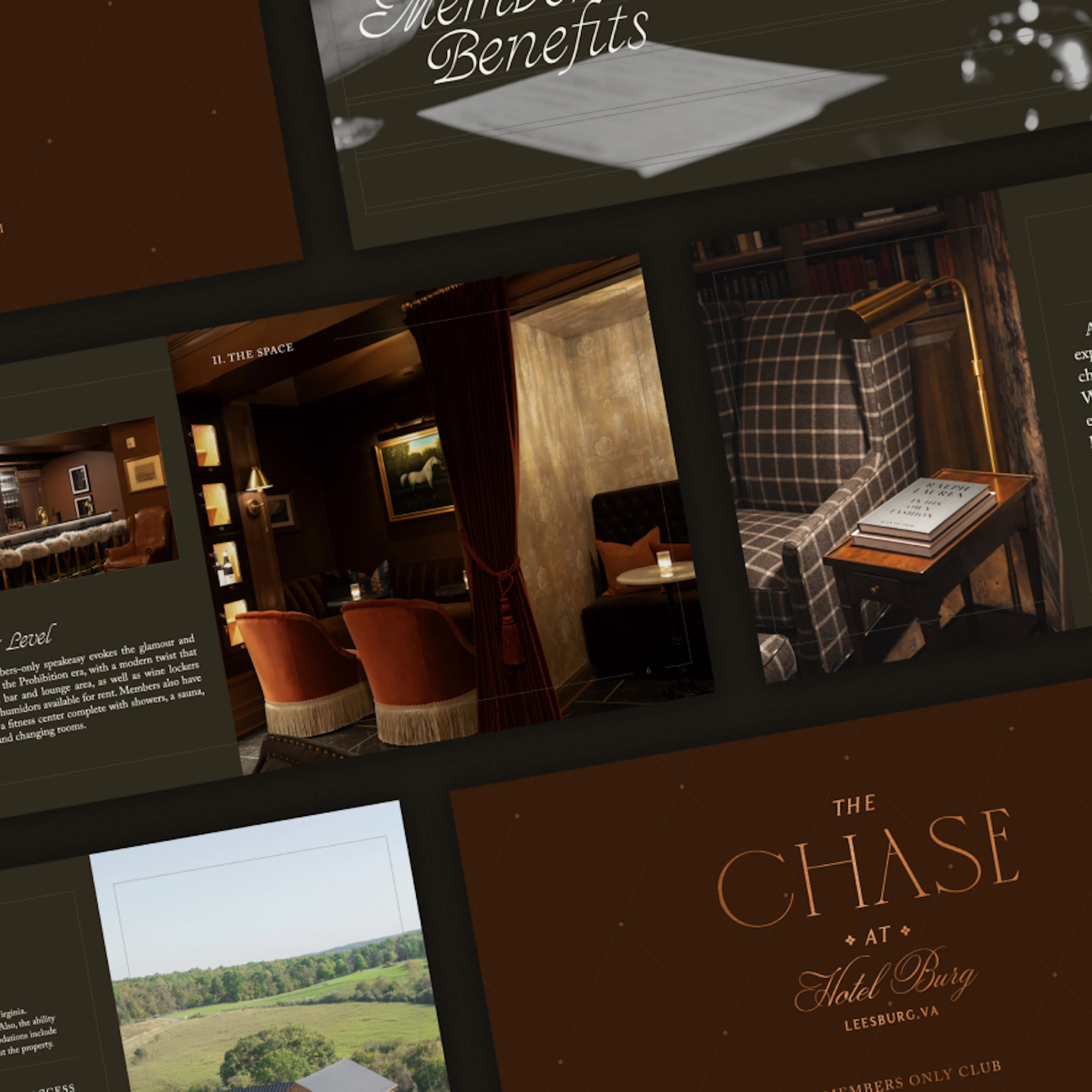 A flat lay image of The Chase restaurant menu pages on top of a dark background