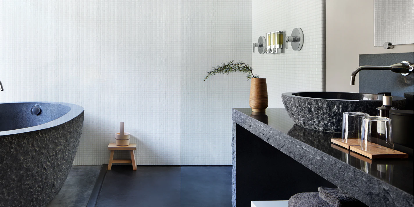Bathroom with large tub for Gaige House + Ryokan