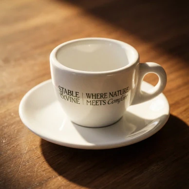 Espresso cup and saucer branded Stable & Vine