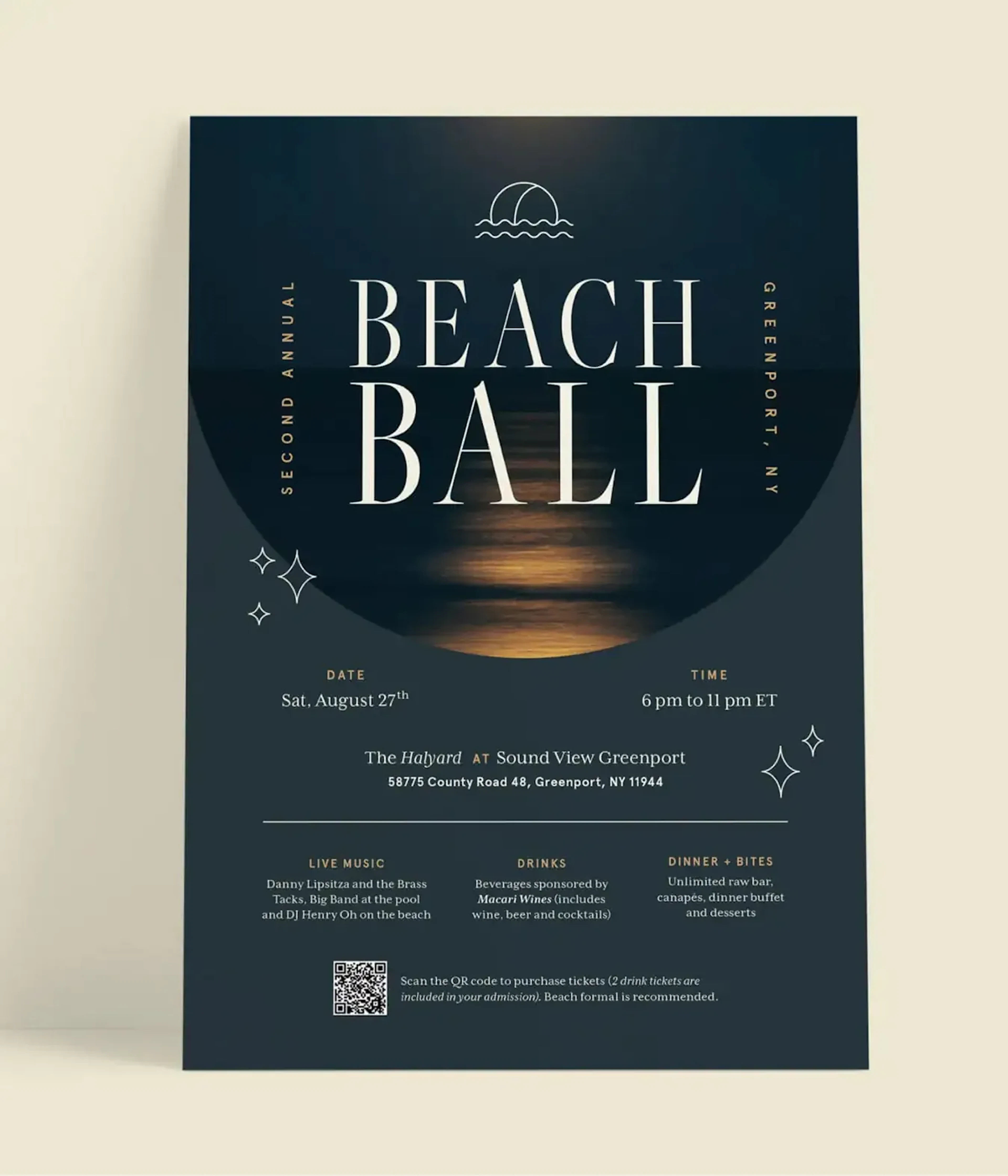 Beach Ball invitation card leaning against a wall