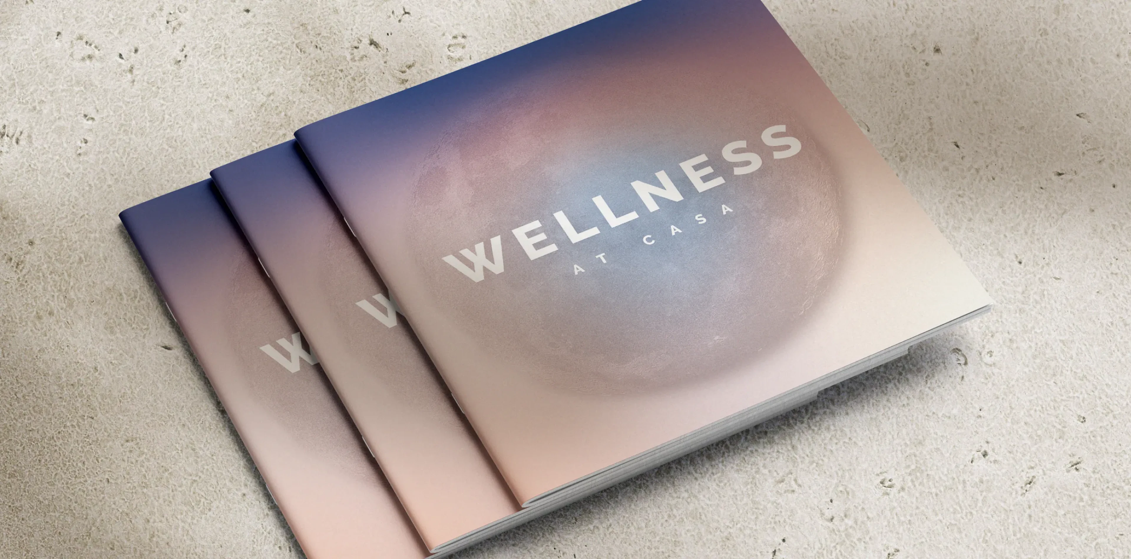 Stack of Wellness at Casa booklets with a gradient cover