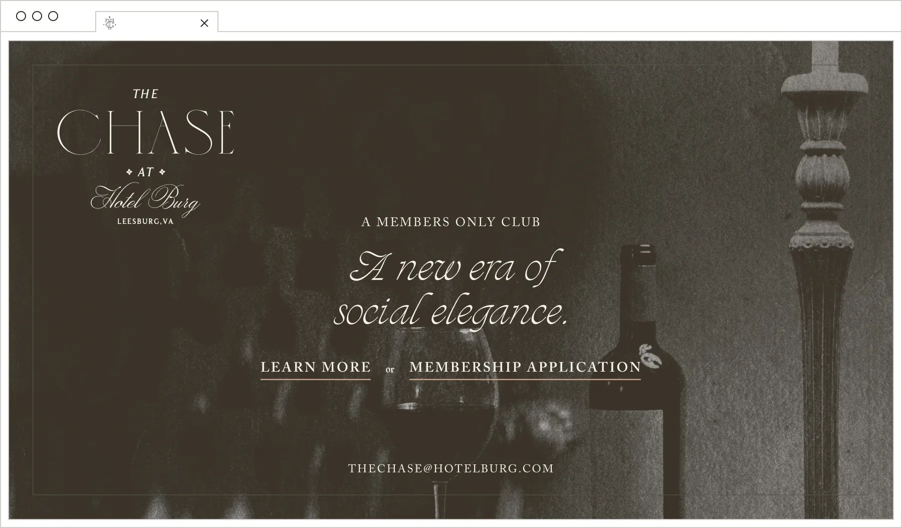 The Chase at Hotel Burg website homepage mockup with dark hero image