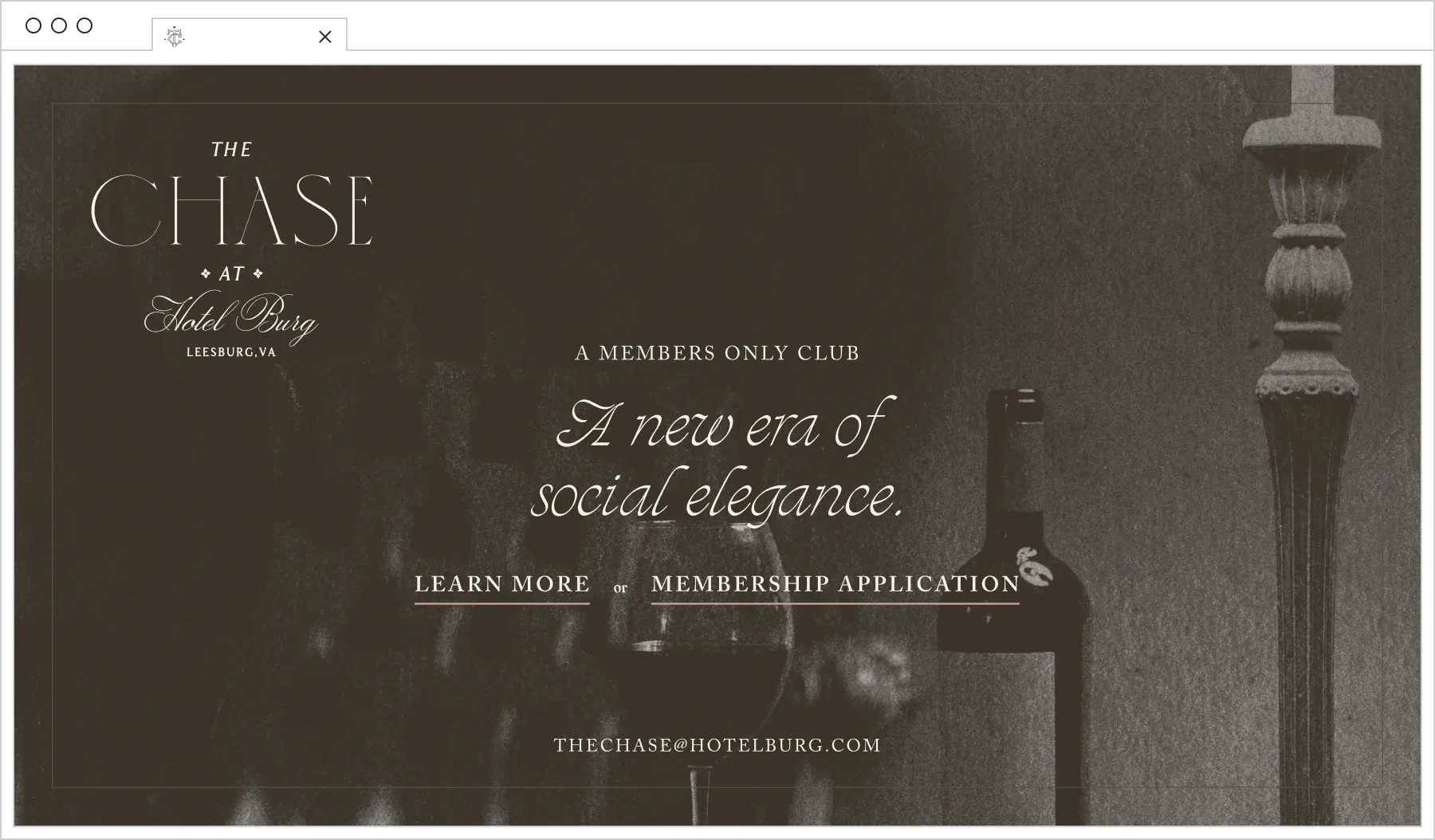 The Chase at Hotel Burg website homepage mockup with dark hero image