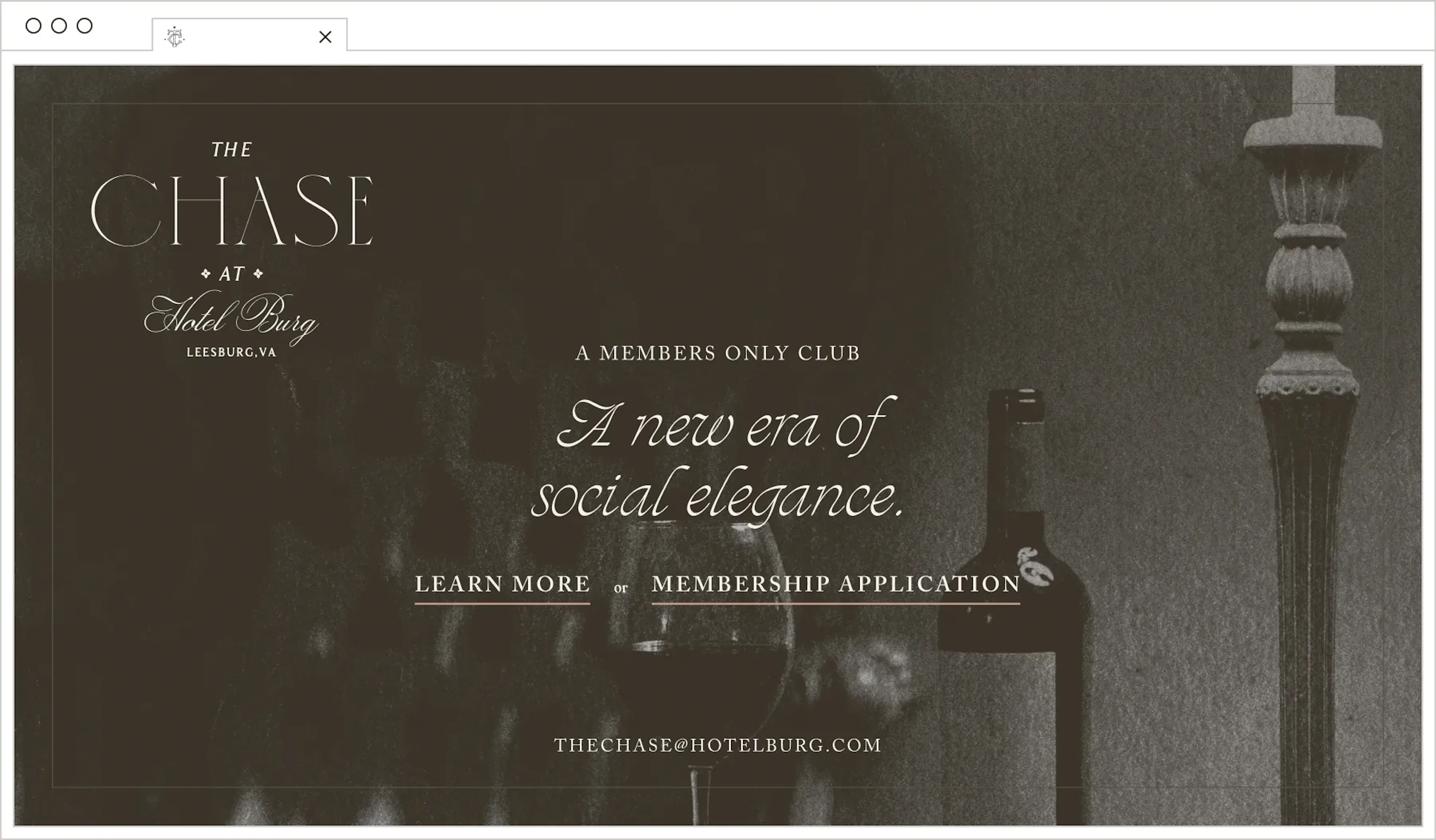 The Chase at Hotel Burg website homepage mockup with dark hero image