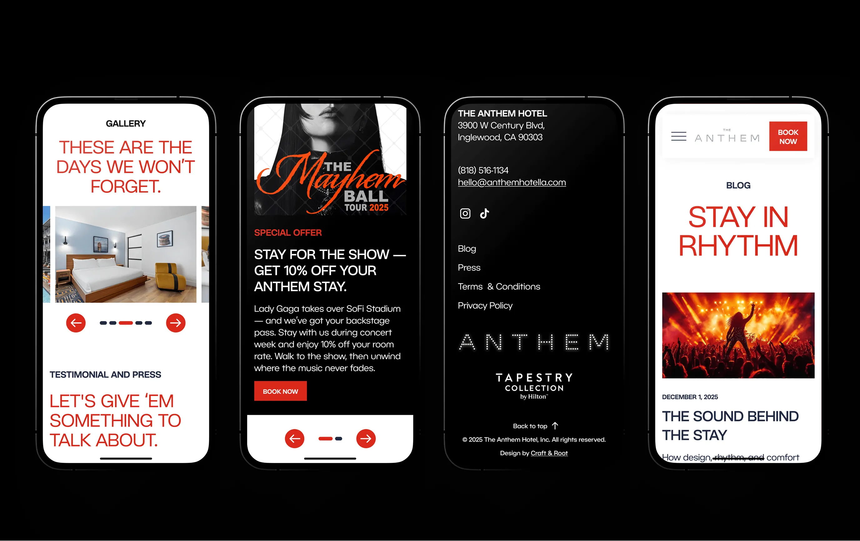 Four phone mockups of Anthem website pages
