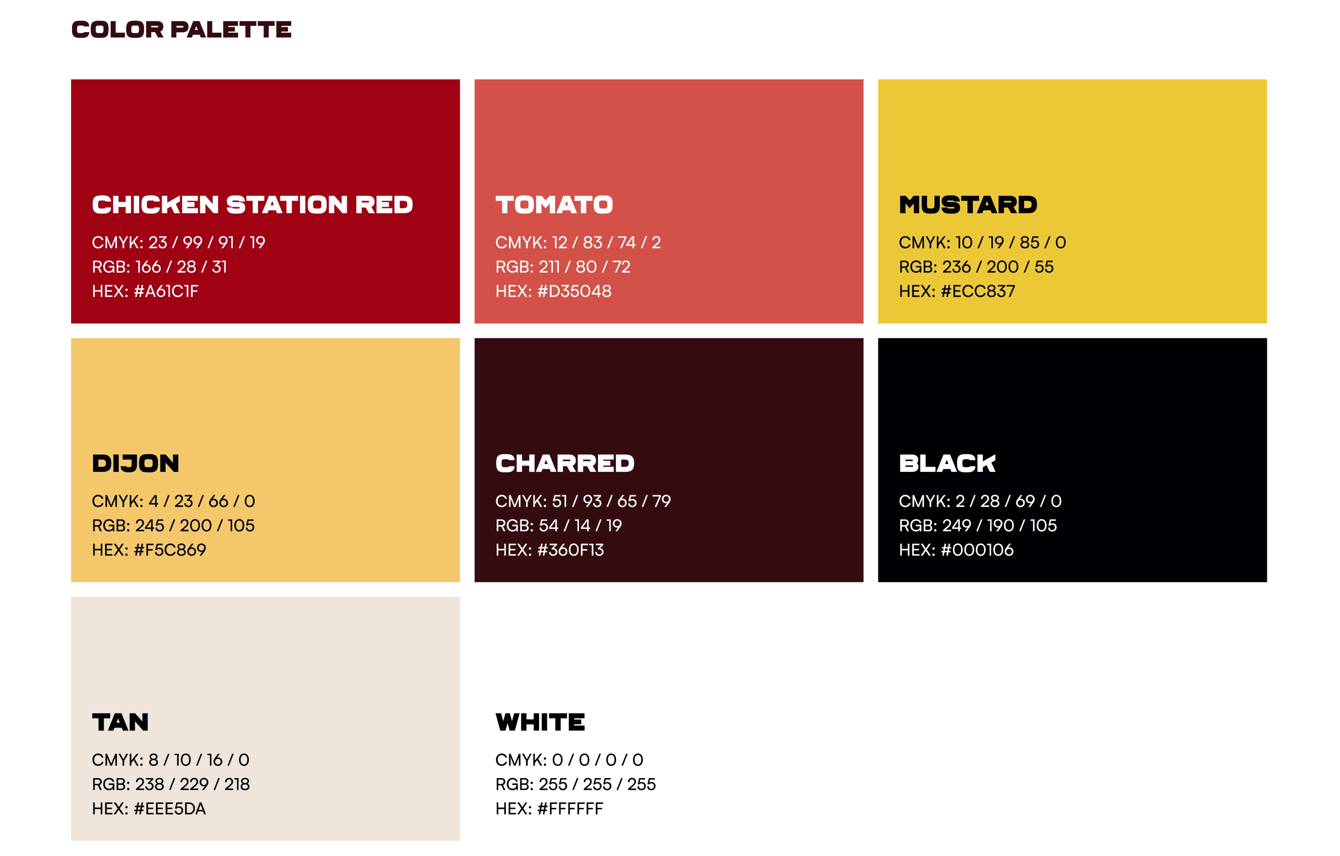 Chicken Station brand color palette swatches with codes