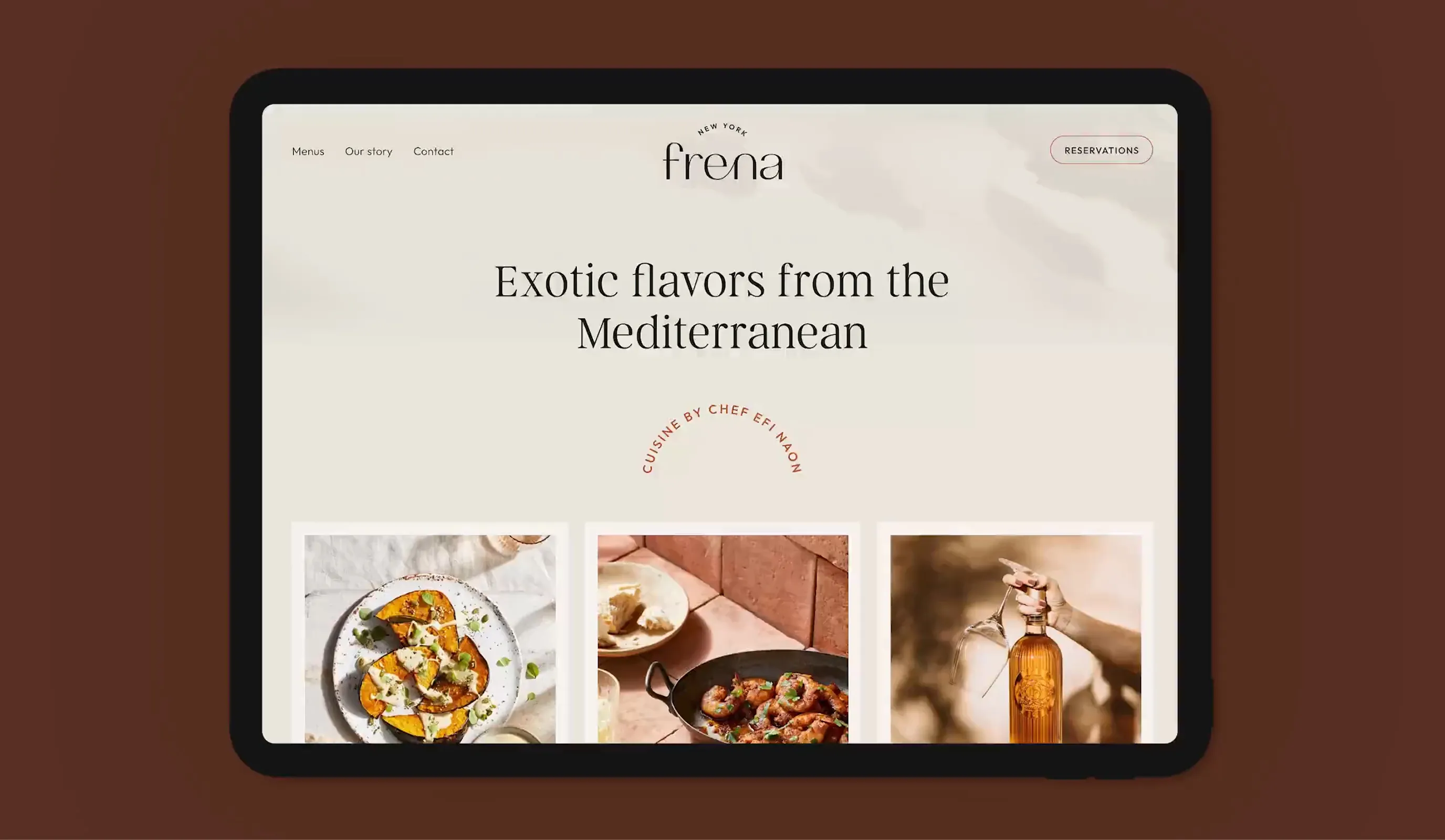 iPad mockup of Frena website homepage