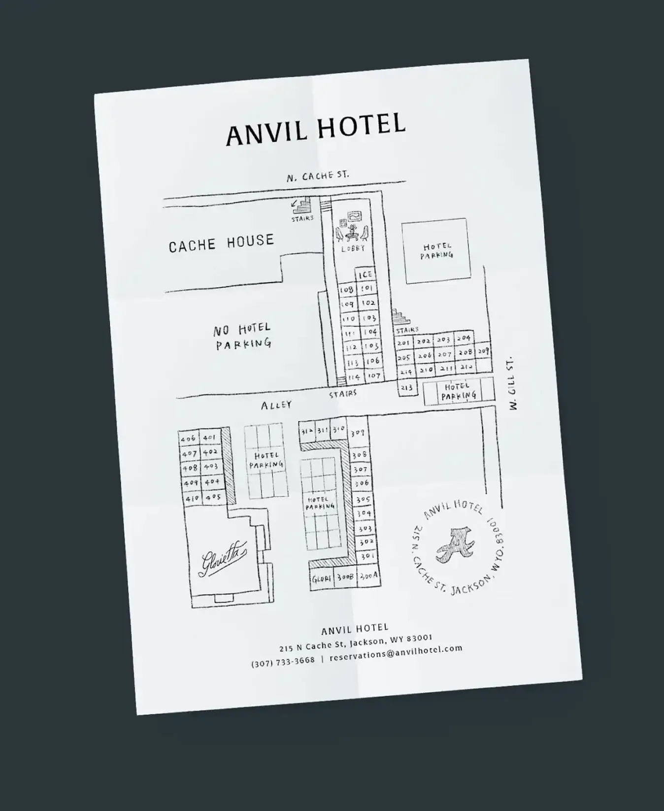 Hand-drawn Anvil Hotel property map