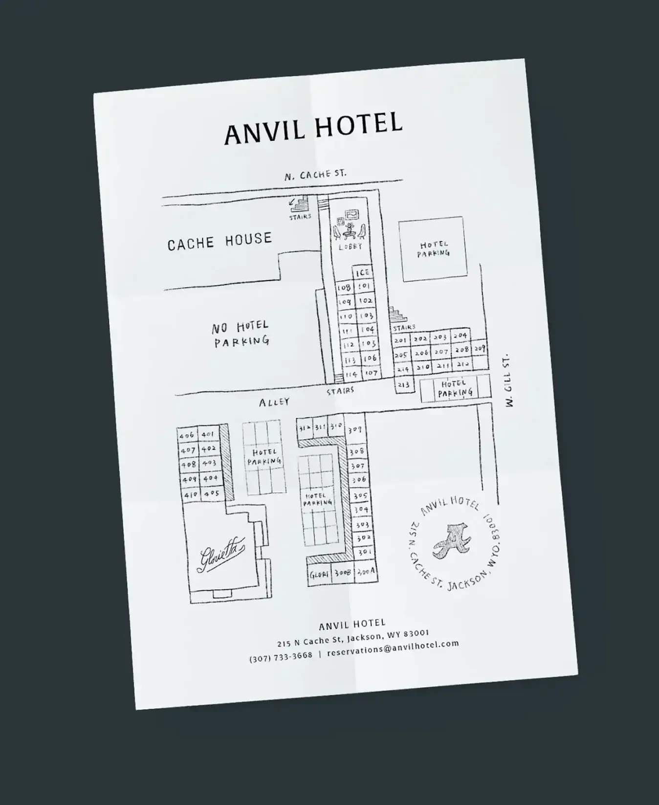 Hand-drawn Anvil Hotel property map