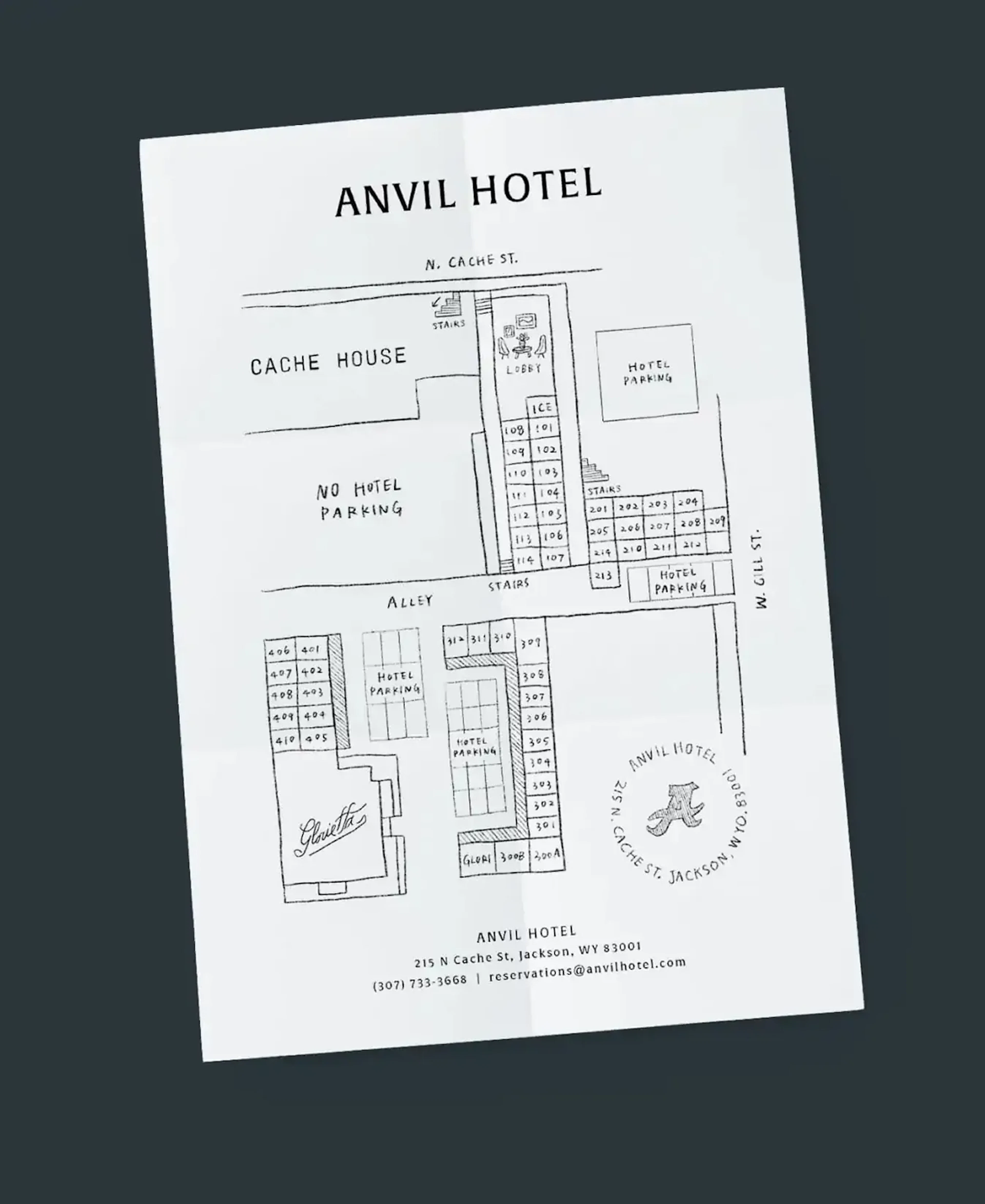 Hand-drawn Anvil Hotel property map