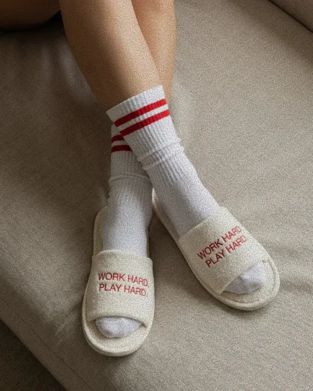 White socks in white sandals