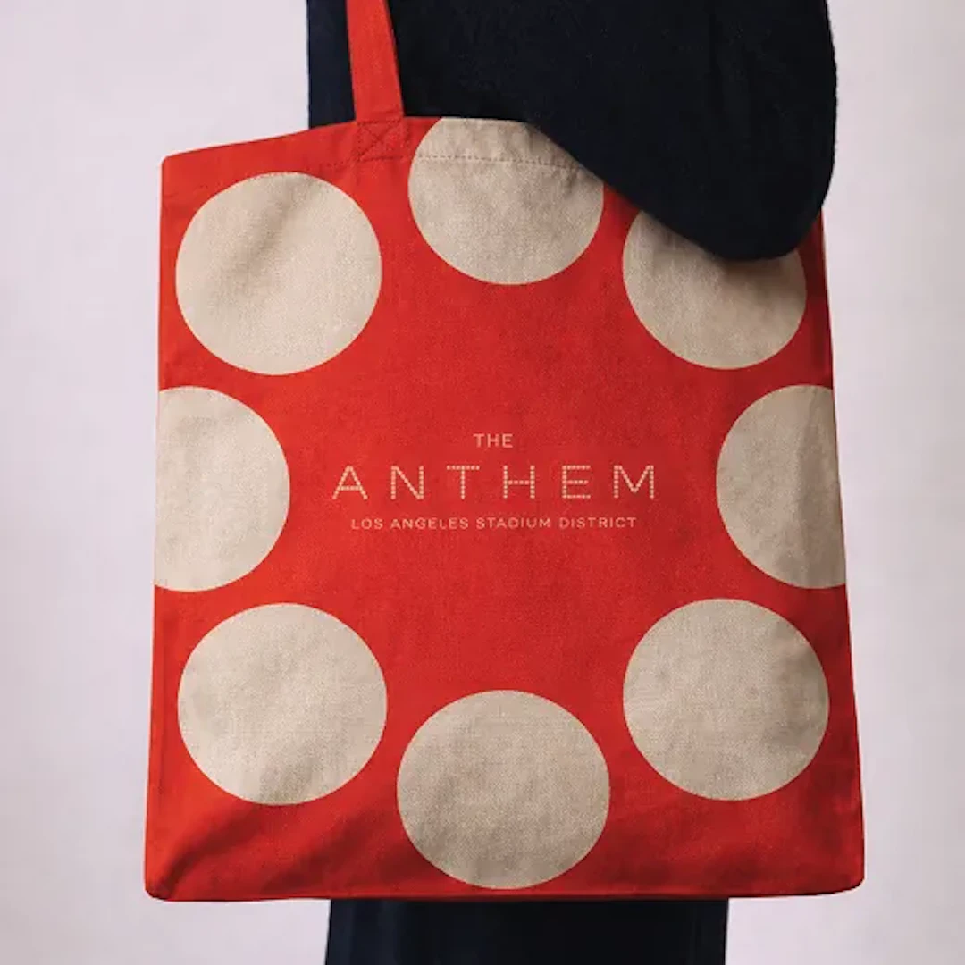 Red and white tote bag