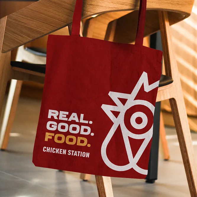 Branded red tote bag