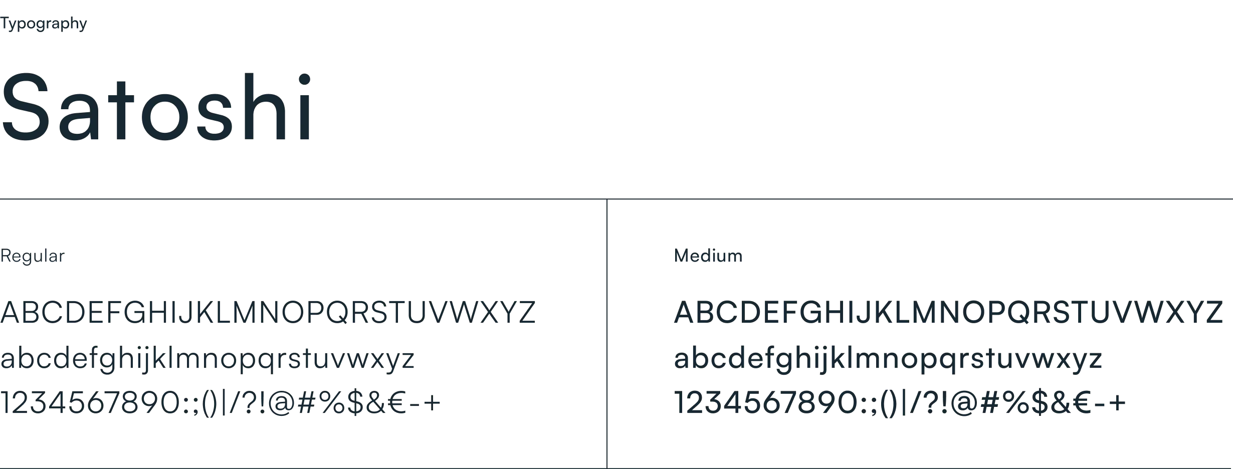 Satoshi typeface specimen in regular and medium weights