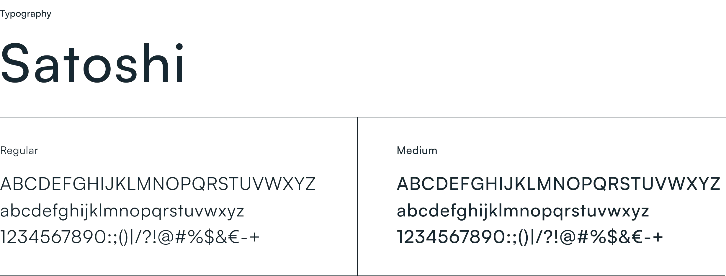 Satoshi typeface specimen in regular and medium weights