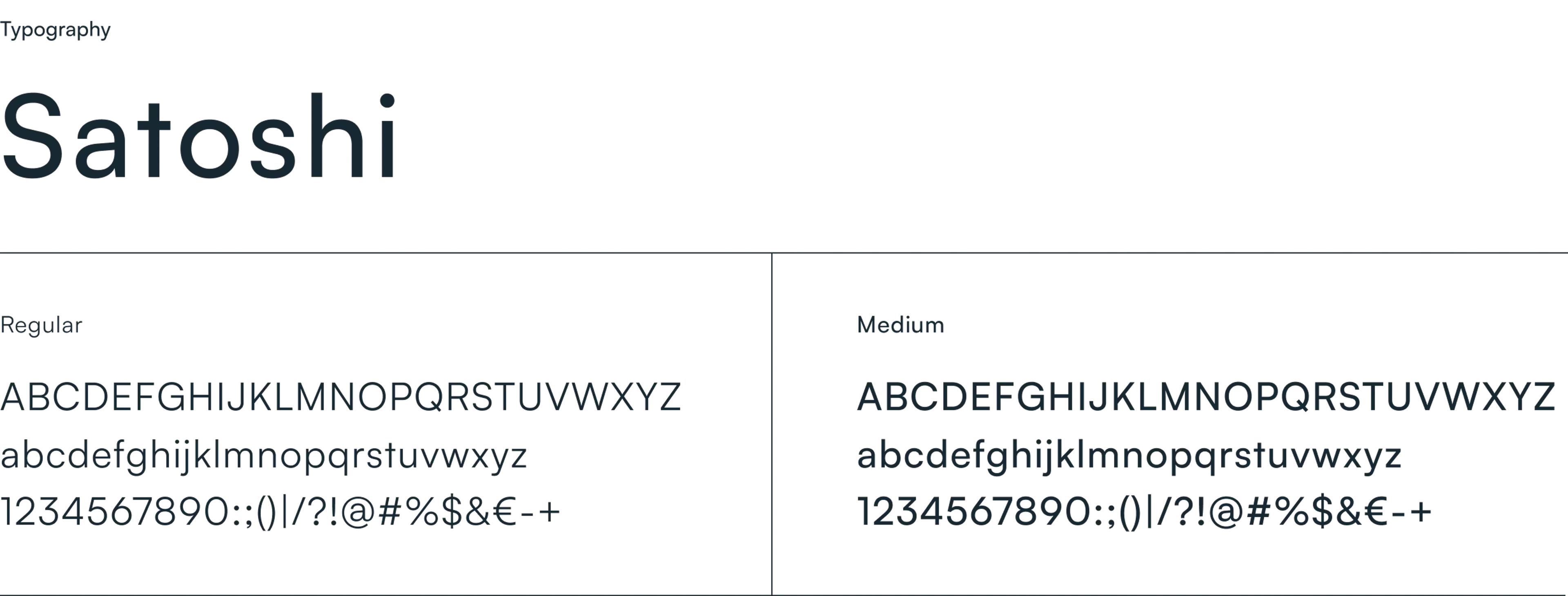 Satoshi typeface specimen in regular and medium weights