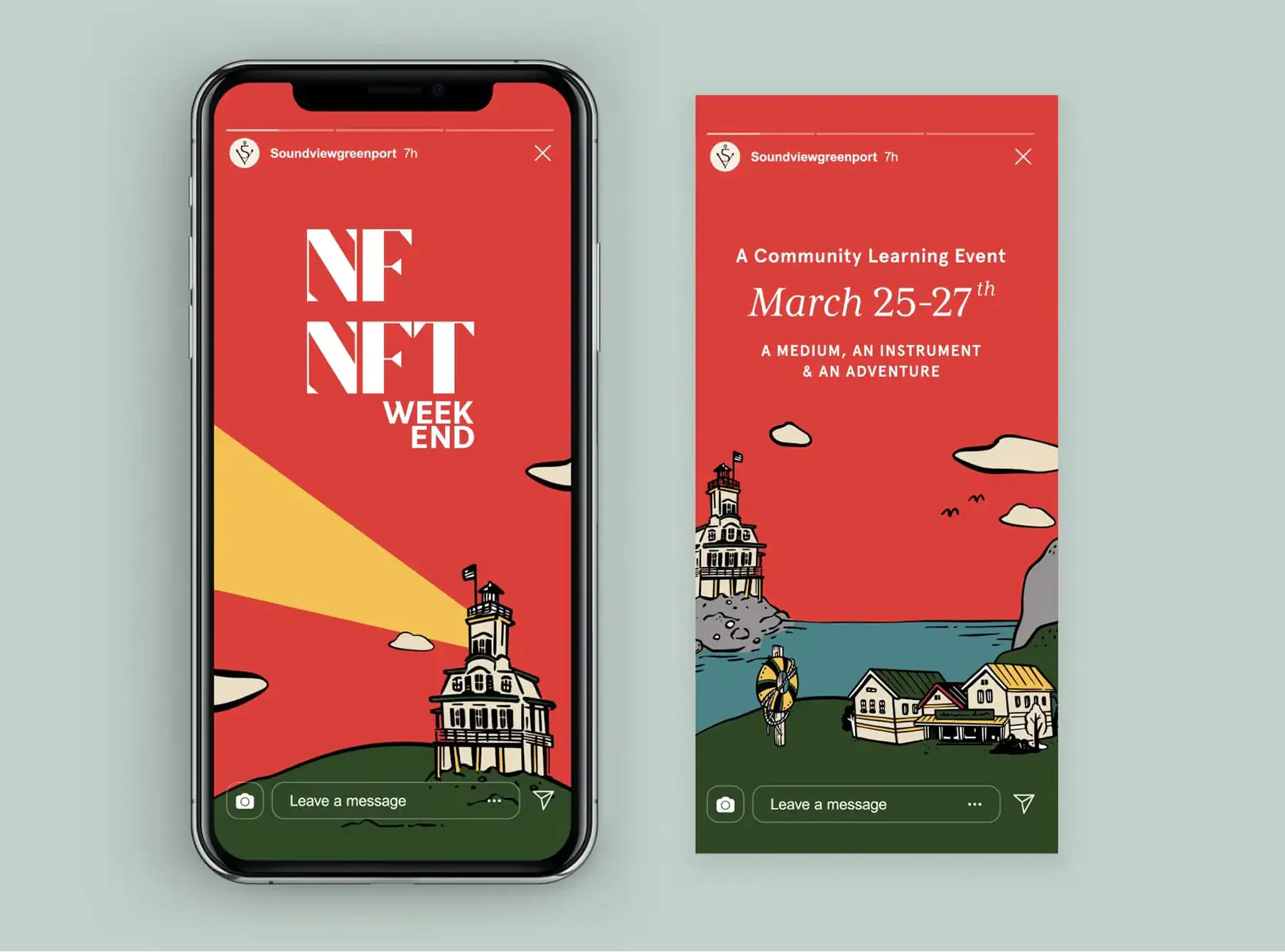 NF NFT Weekend Instagram stories on two phone screens