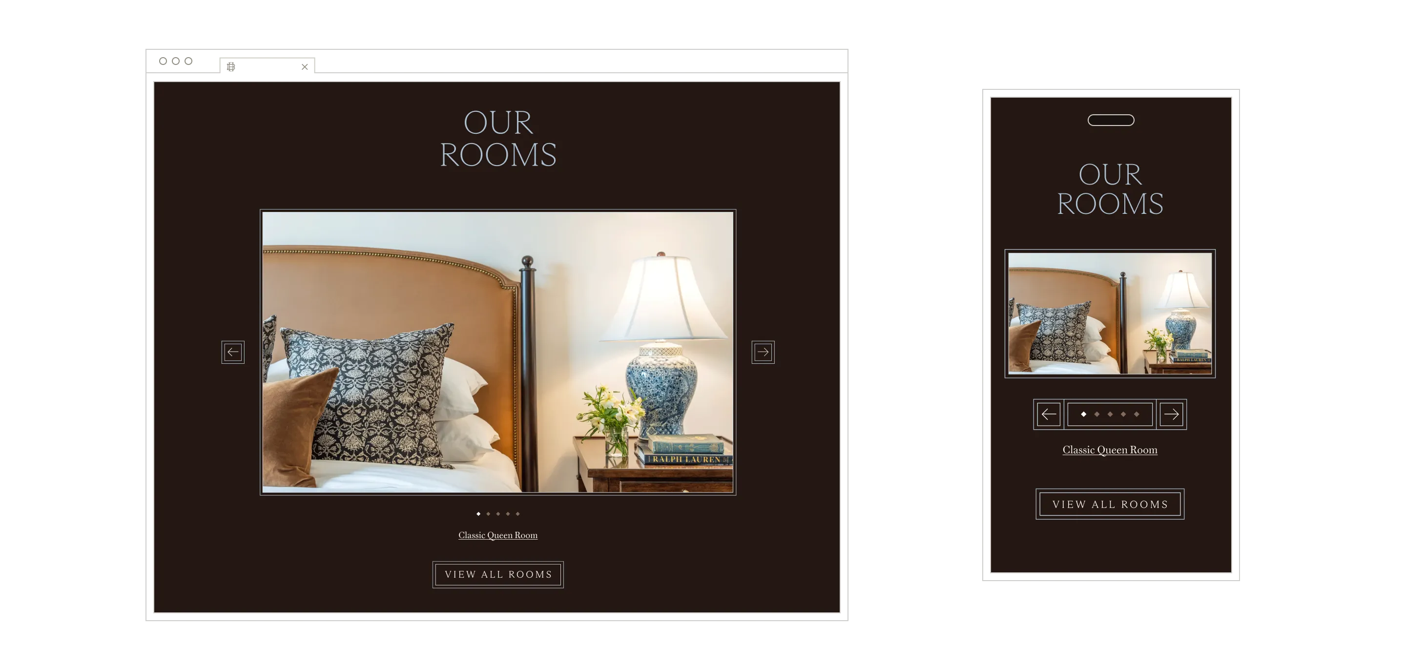 Hotel Burg rooms page mockup on desktop and mobile screens