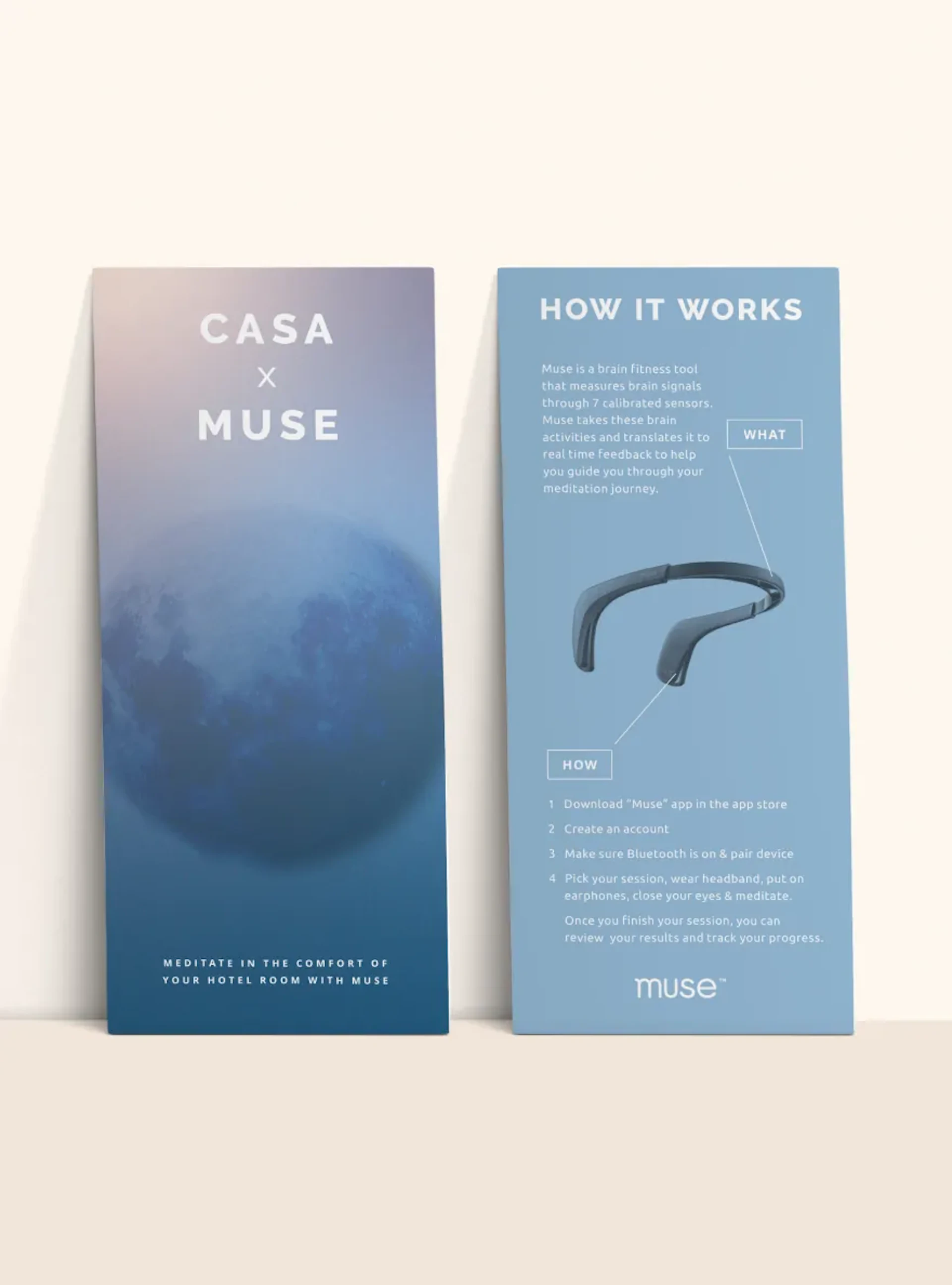 Casa x Muse meditation brochure, front and inside panels