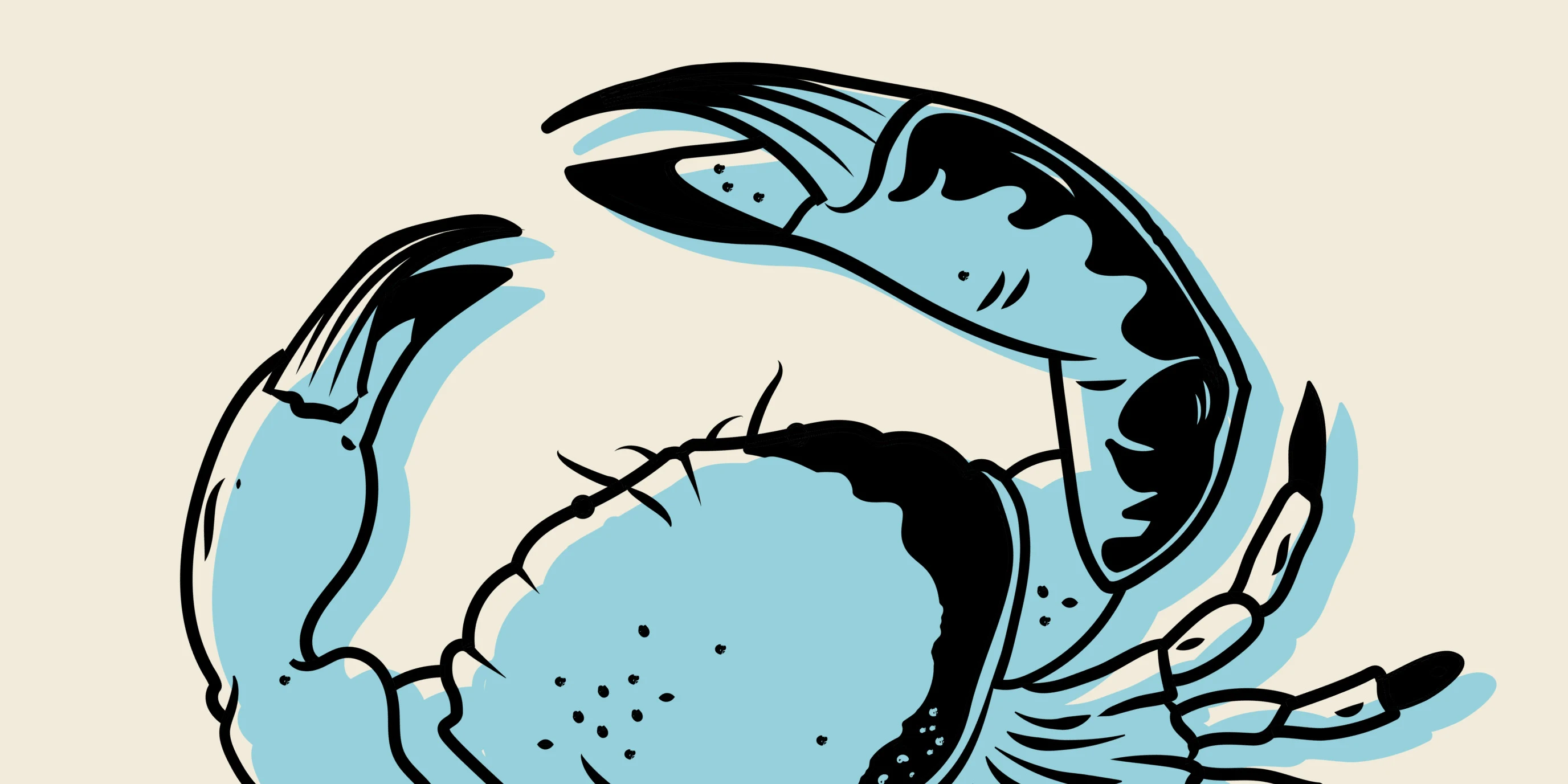 Blue crab illustration on cream background