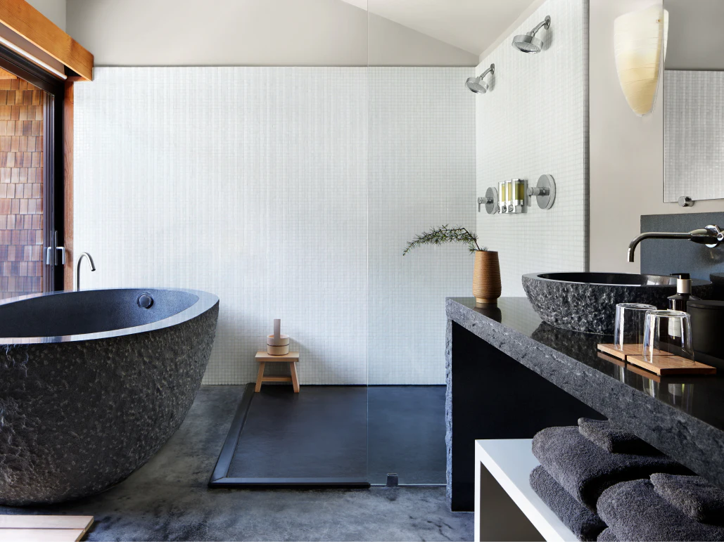 Bathroom with large tub for Gaige House + Ryokan
