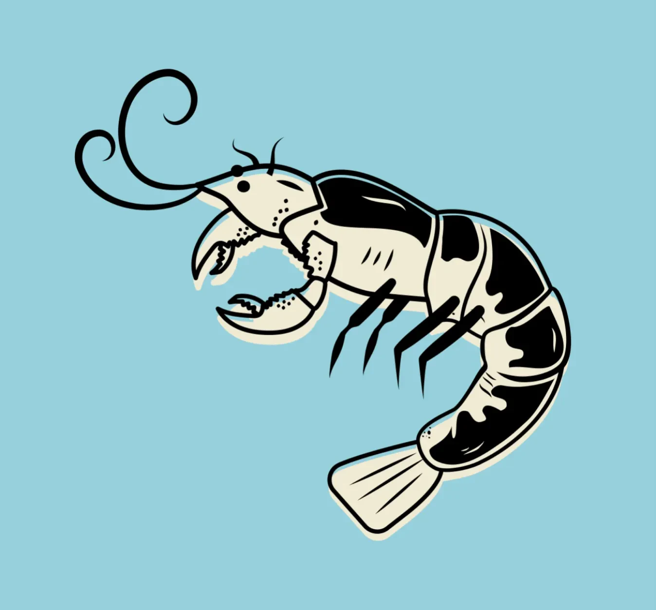 Crawfish illustration on light blue background
