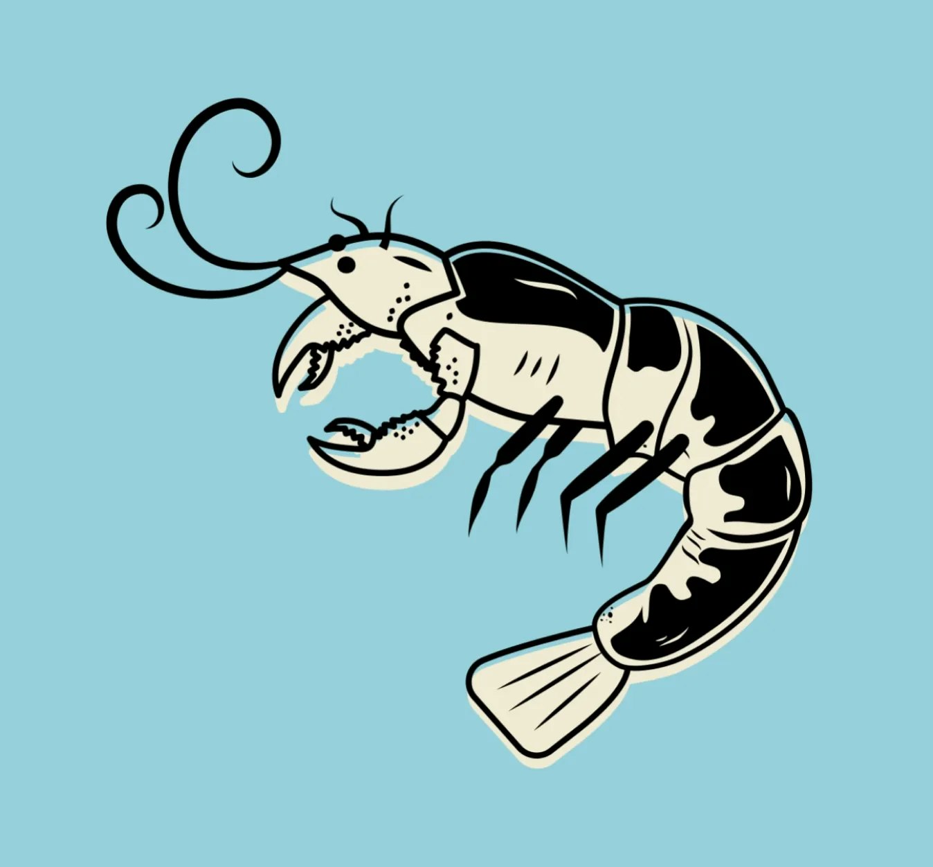 Crawfish illustration on light blue background