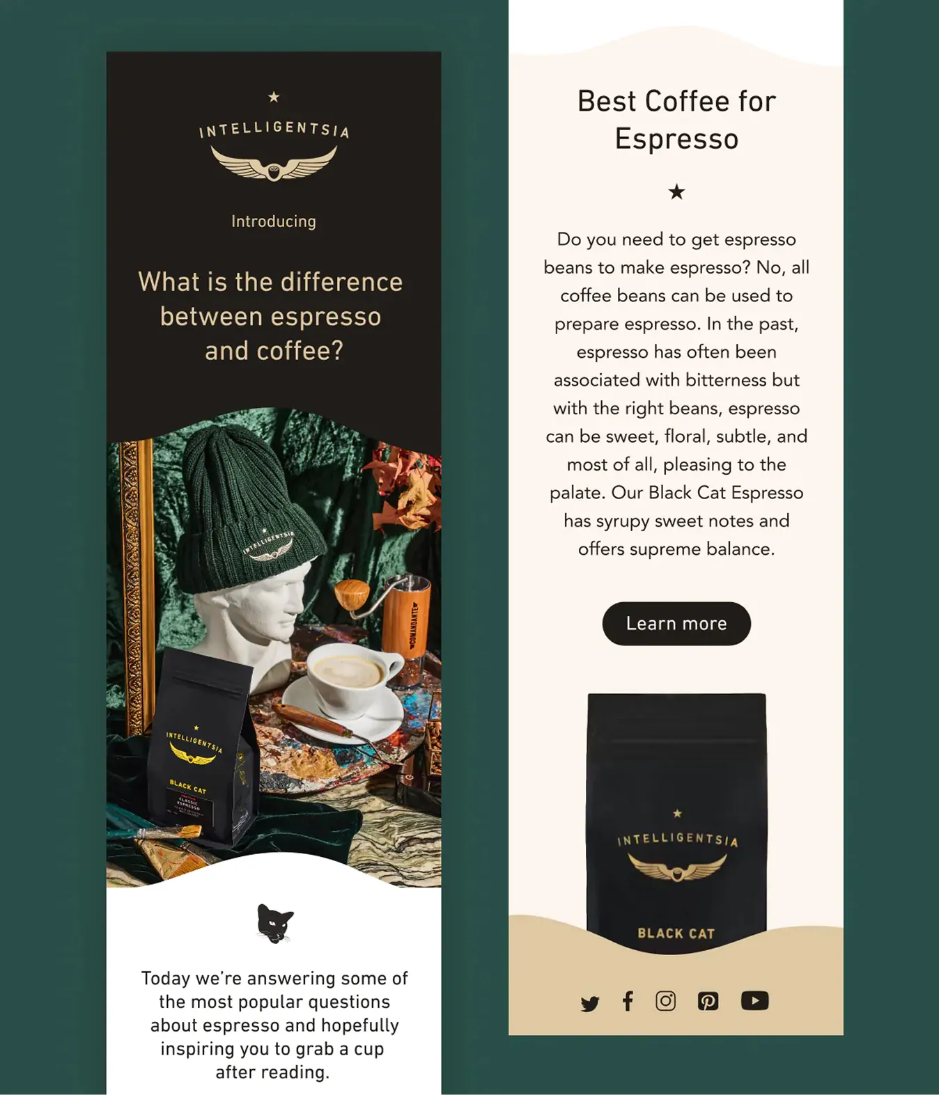 Two Intelligentsia email mockups about espresso versus coffee