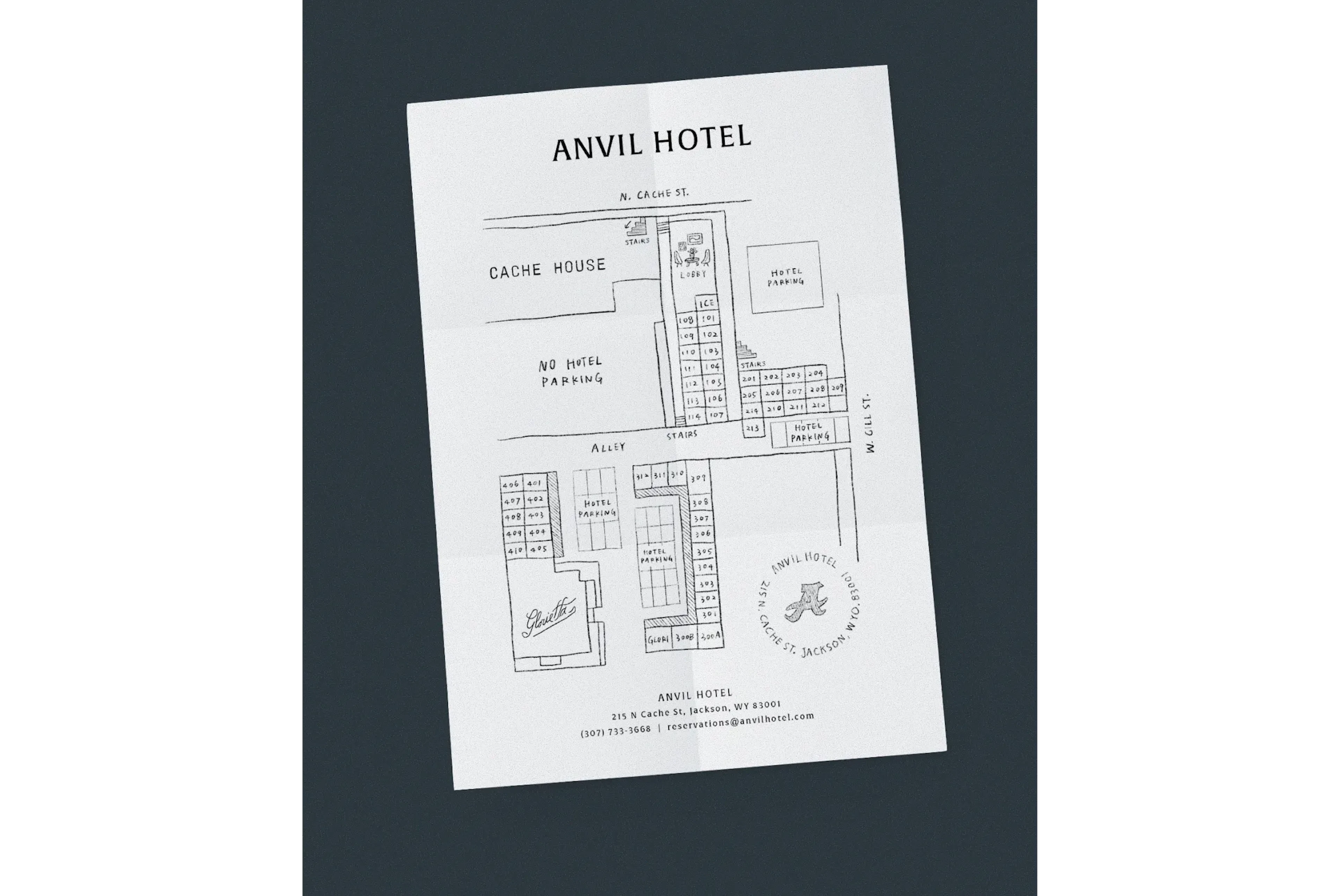 Hand-drawn Anvil Hotel property map