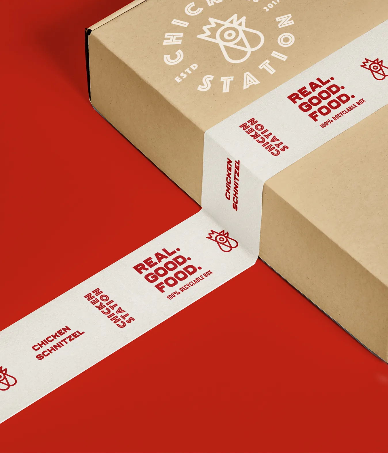 Chicken Station kraft box wrapped in branded tape