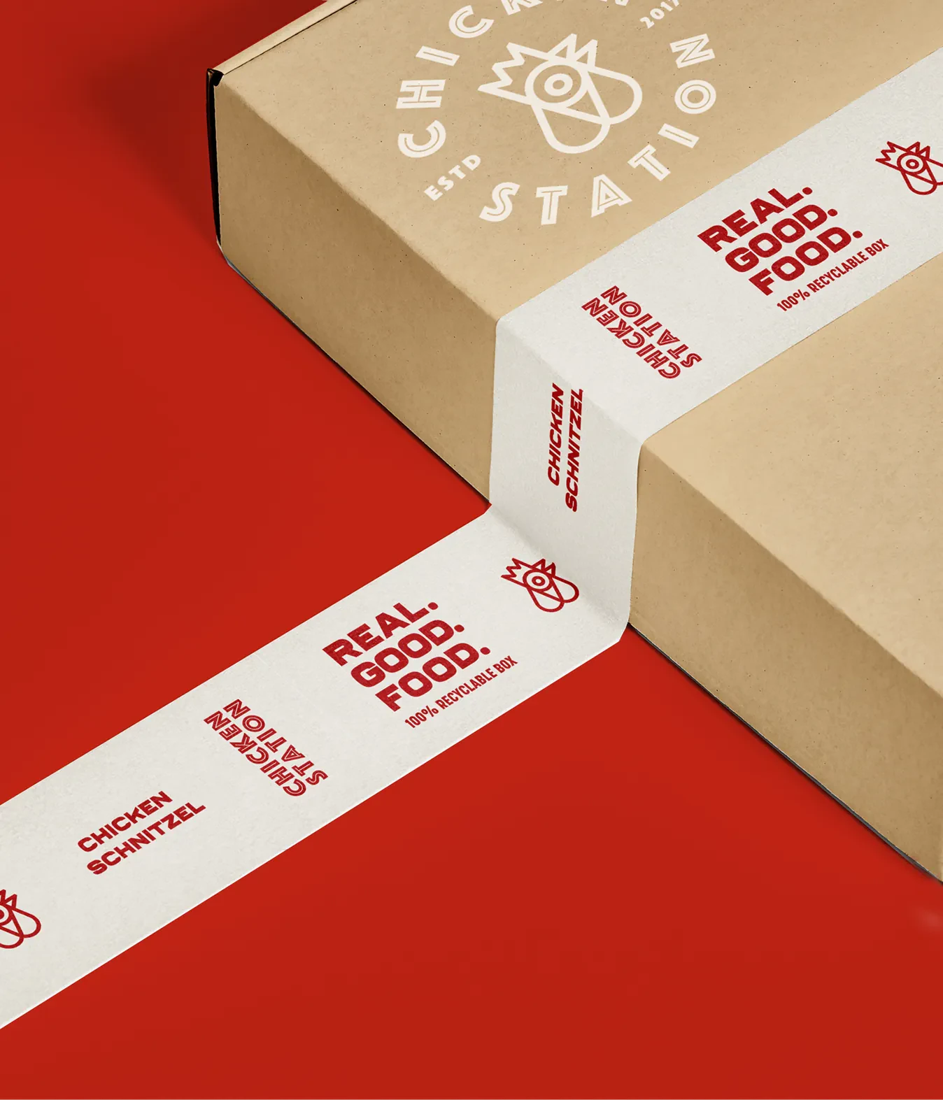Chicken Station kraft box wrapped in branded tape