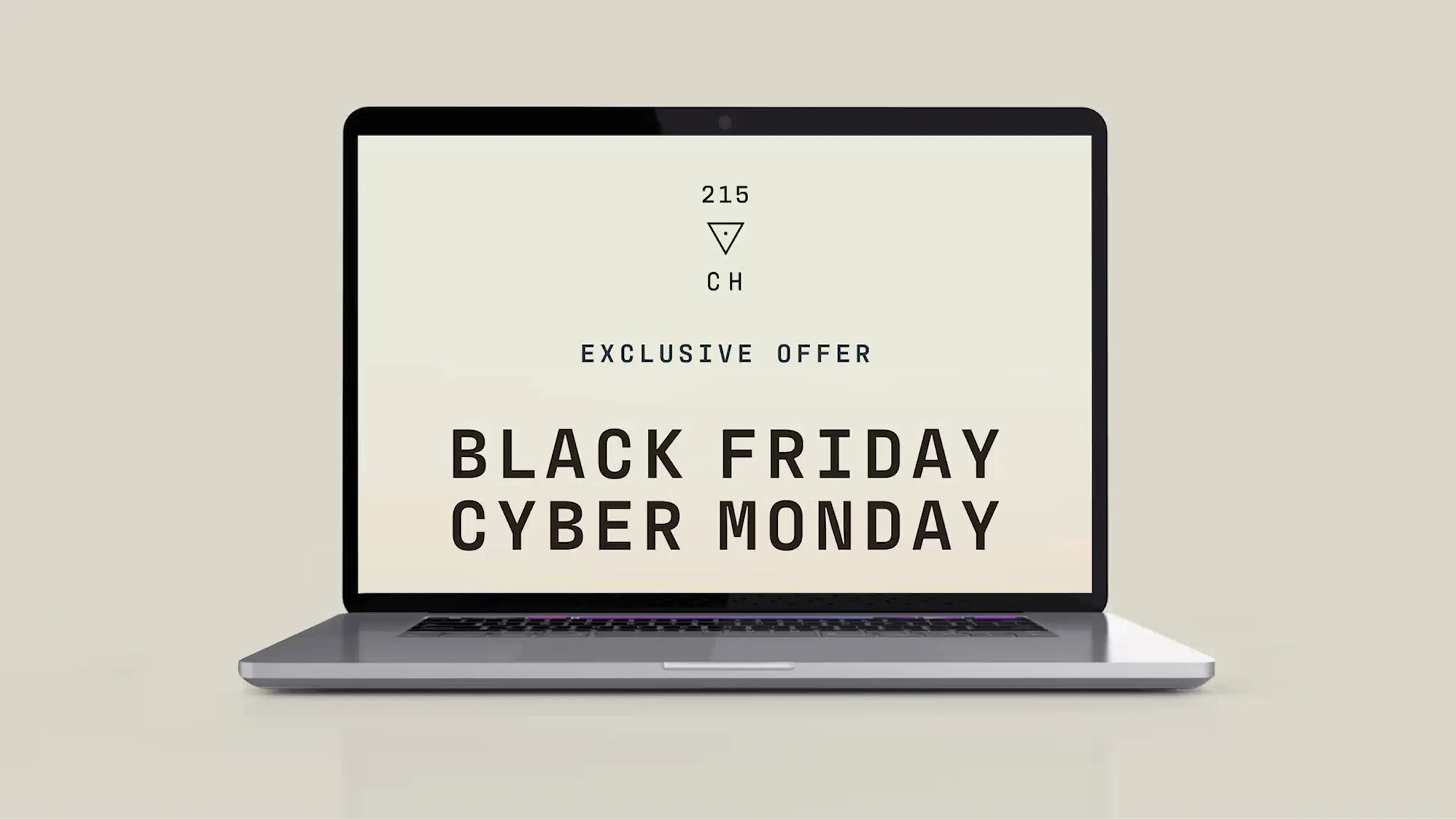 Laptop mockup of Cache House Black Friday Cyber Monday offer