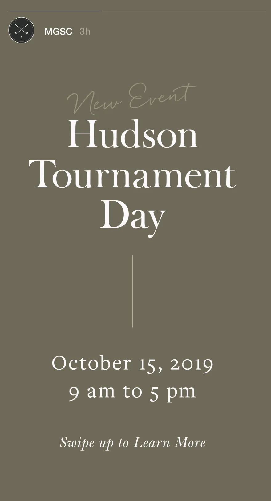 Instagram story mockup announcing Hudson Tournament Day on olive background