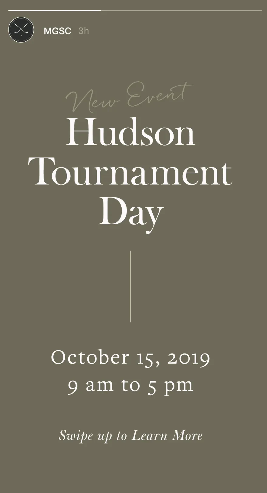 Instagram story mockup announcing Hudson Tournament Day on olive background