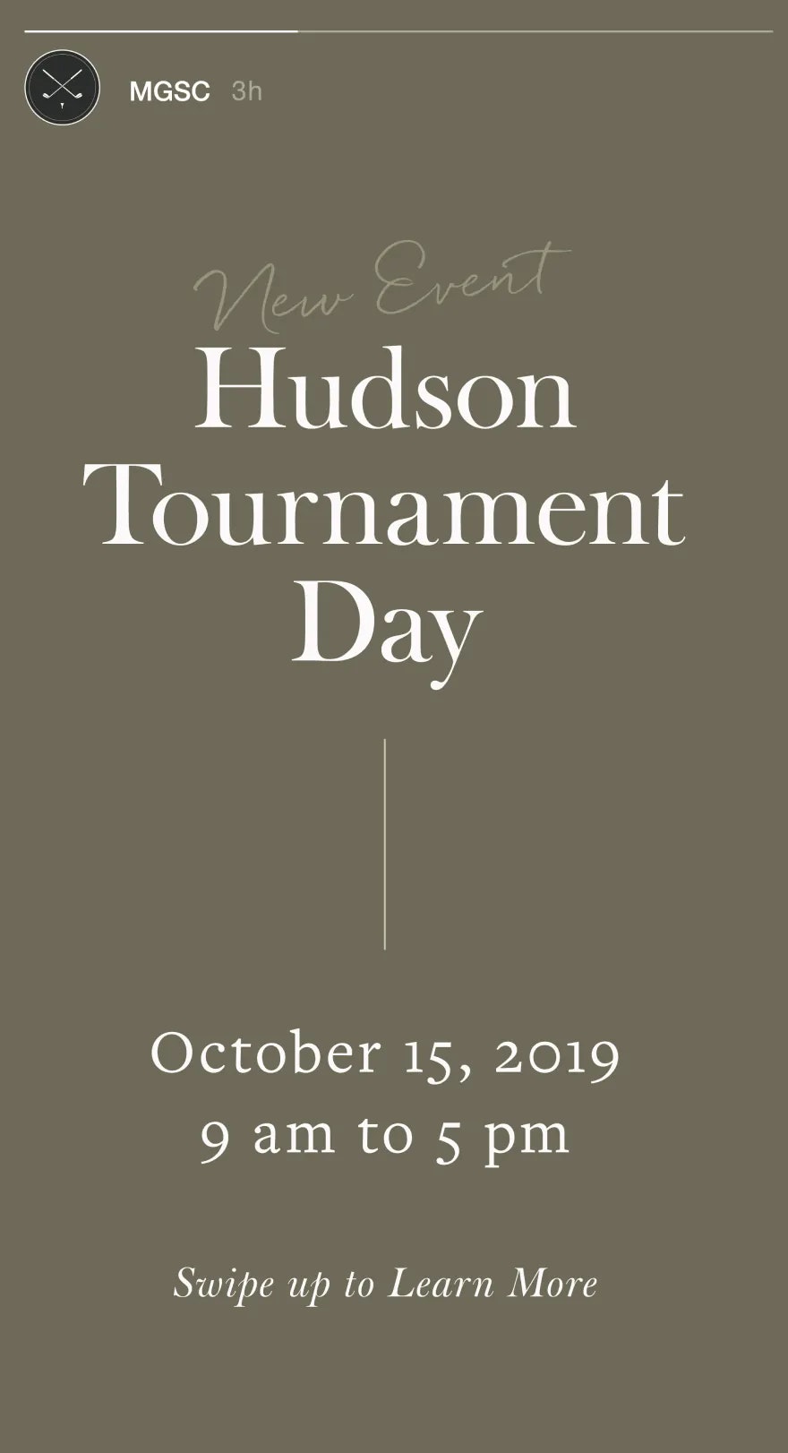 Instagram story mockup announcing Hudson Tournament Day on olive background