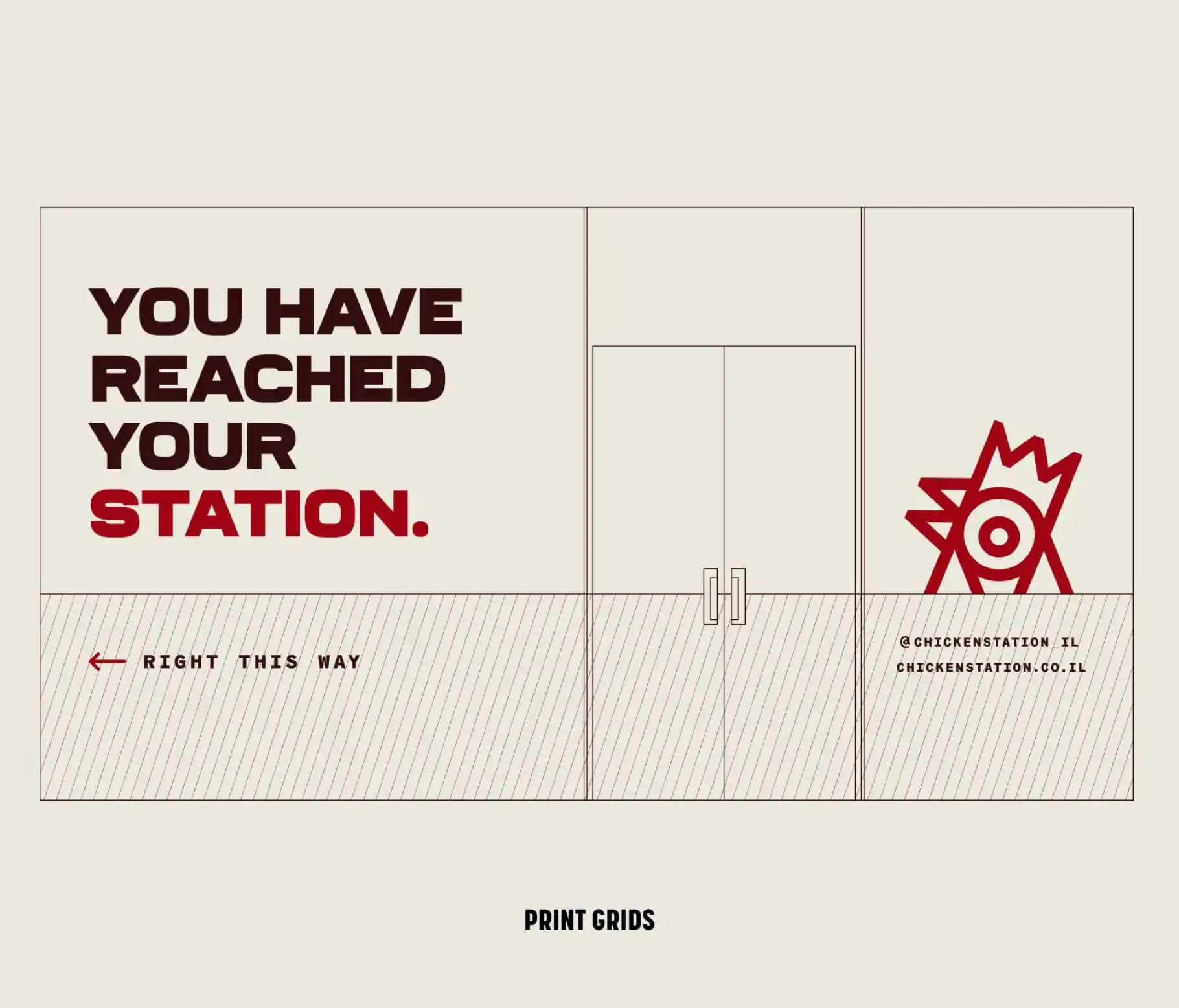 Print grid mockup of Chicken Station storefront signage