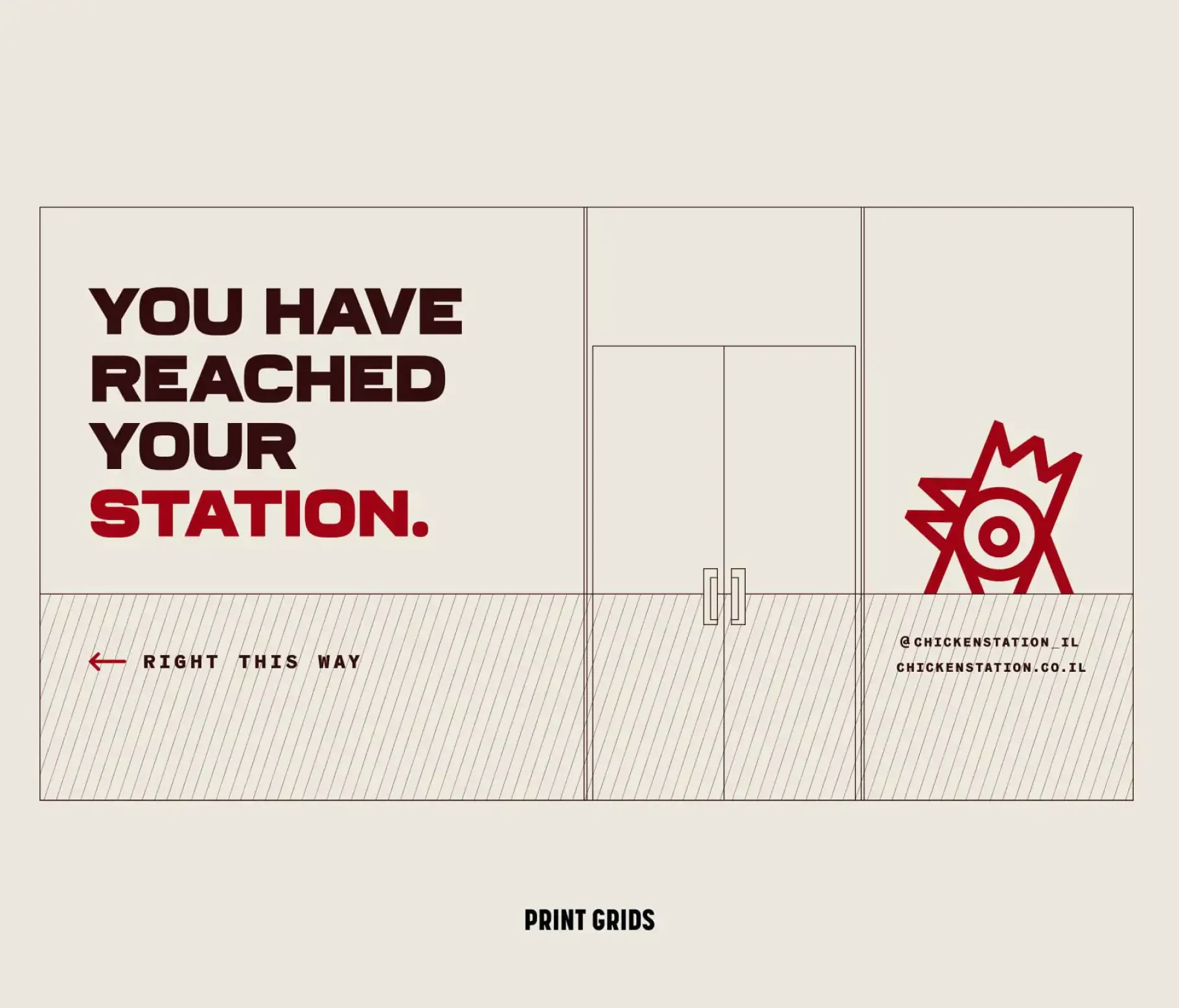 Print grid mockup of Chicken Station storefront signage