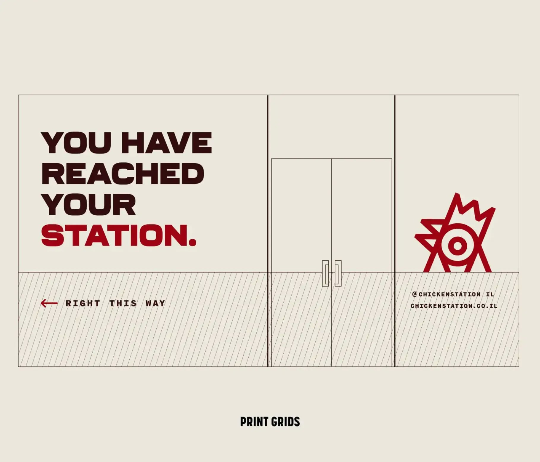 Print grid mockup of Chicken Station storefront signage