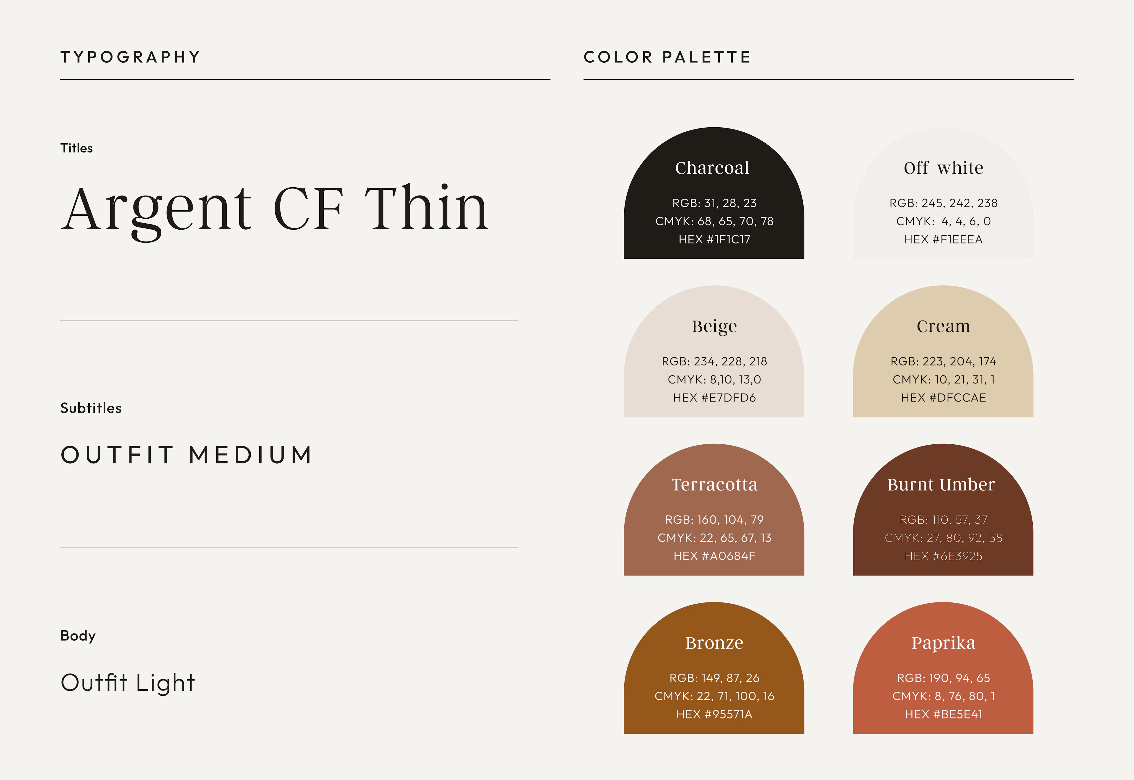 Hotel Burg color palette and typographic style guide.
