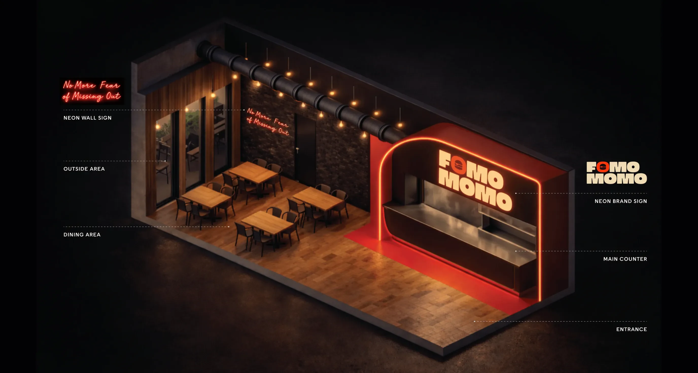isometric image of the restaurant interior