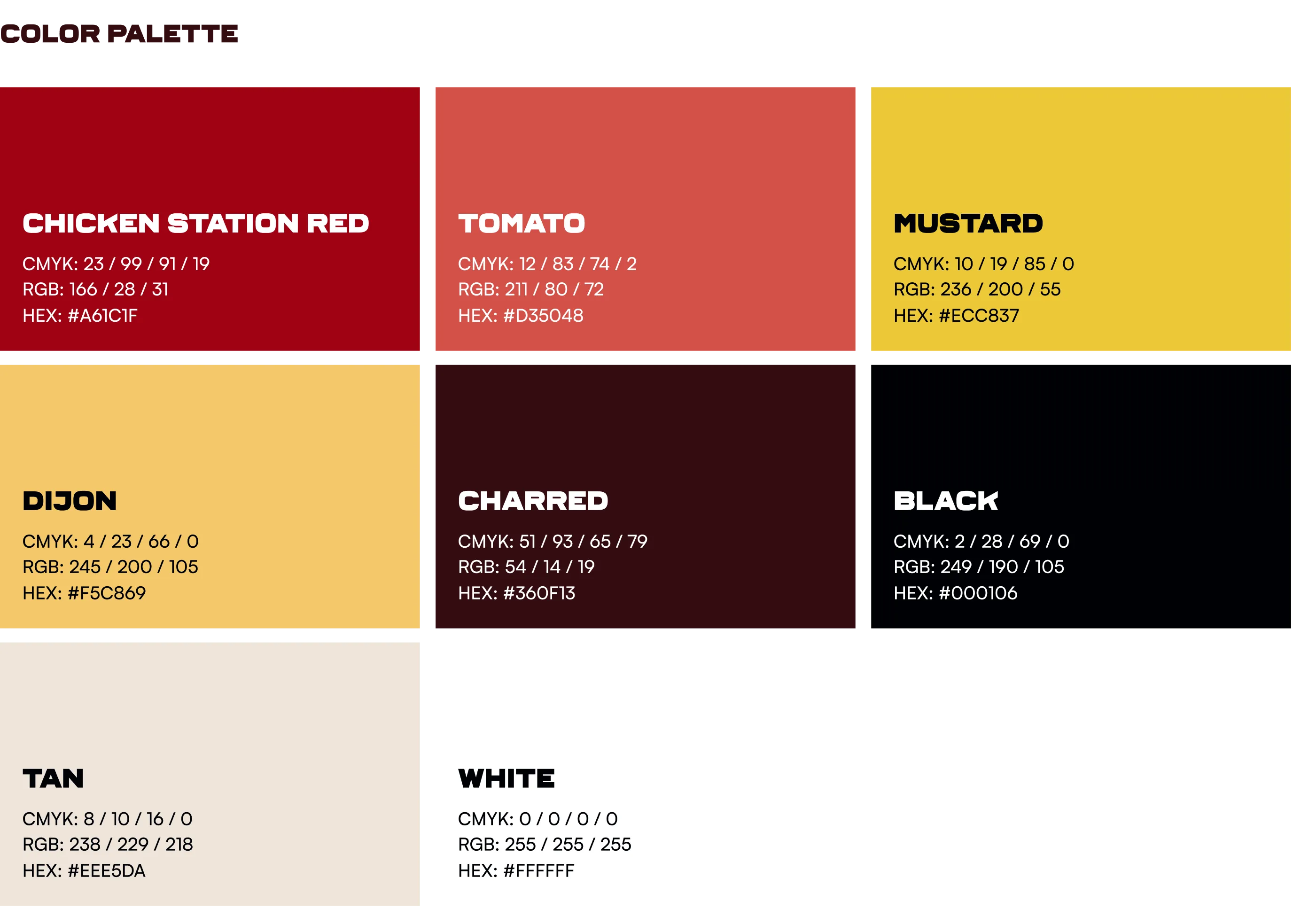Chicken Station brand color palette swatches with codes