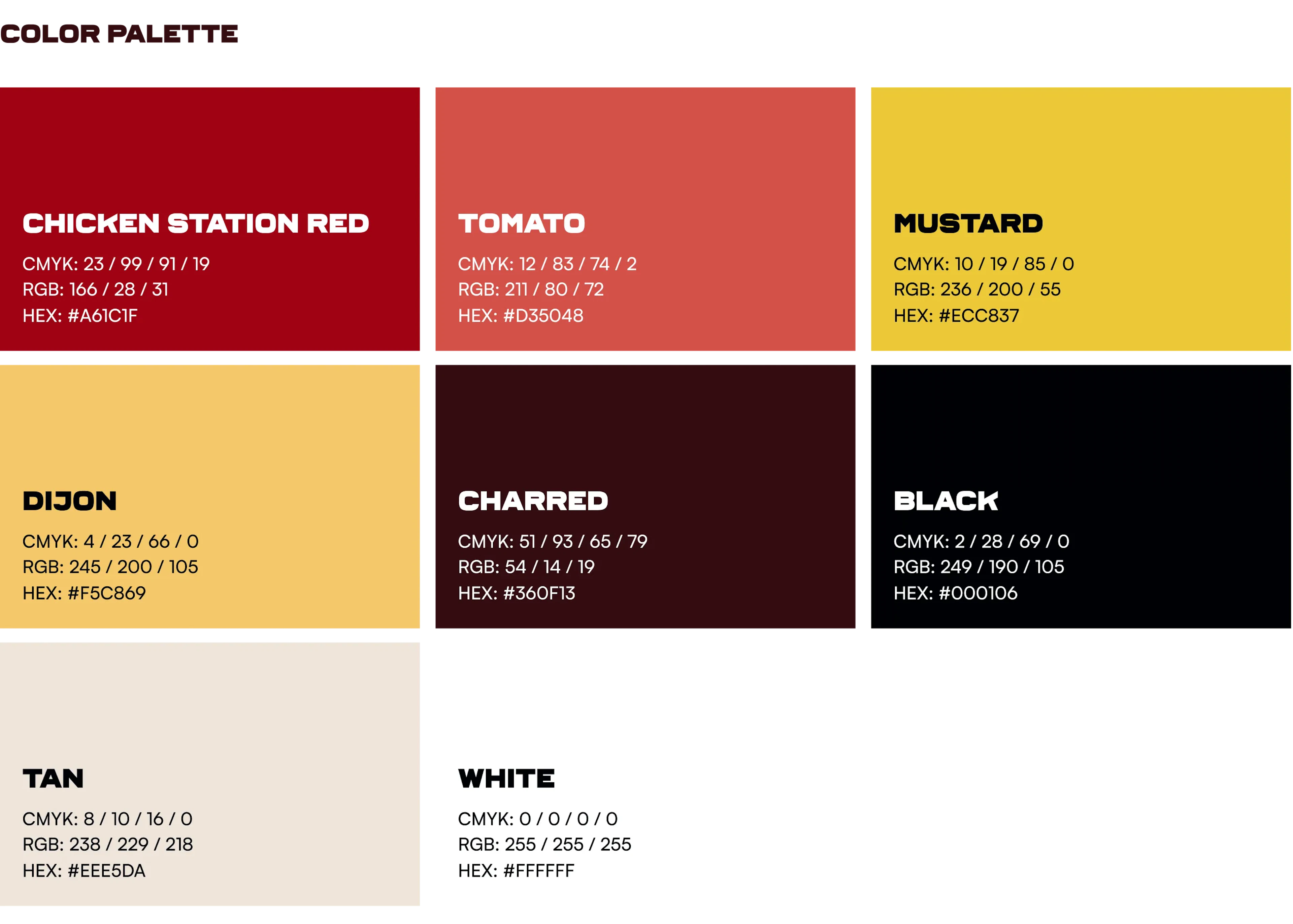 Chicken Station brand color palette swatches with codes