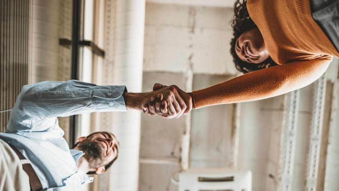 Man and woman handshake