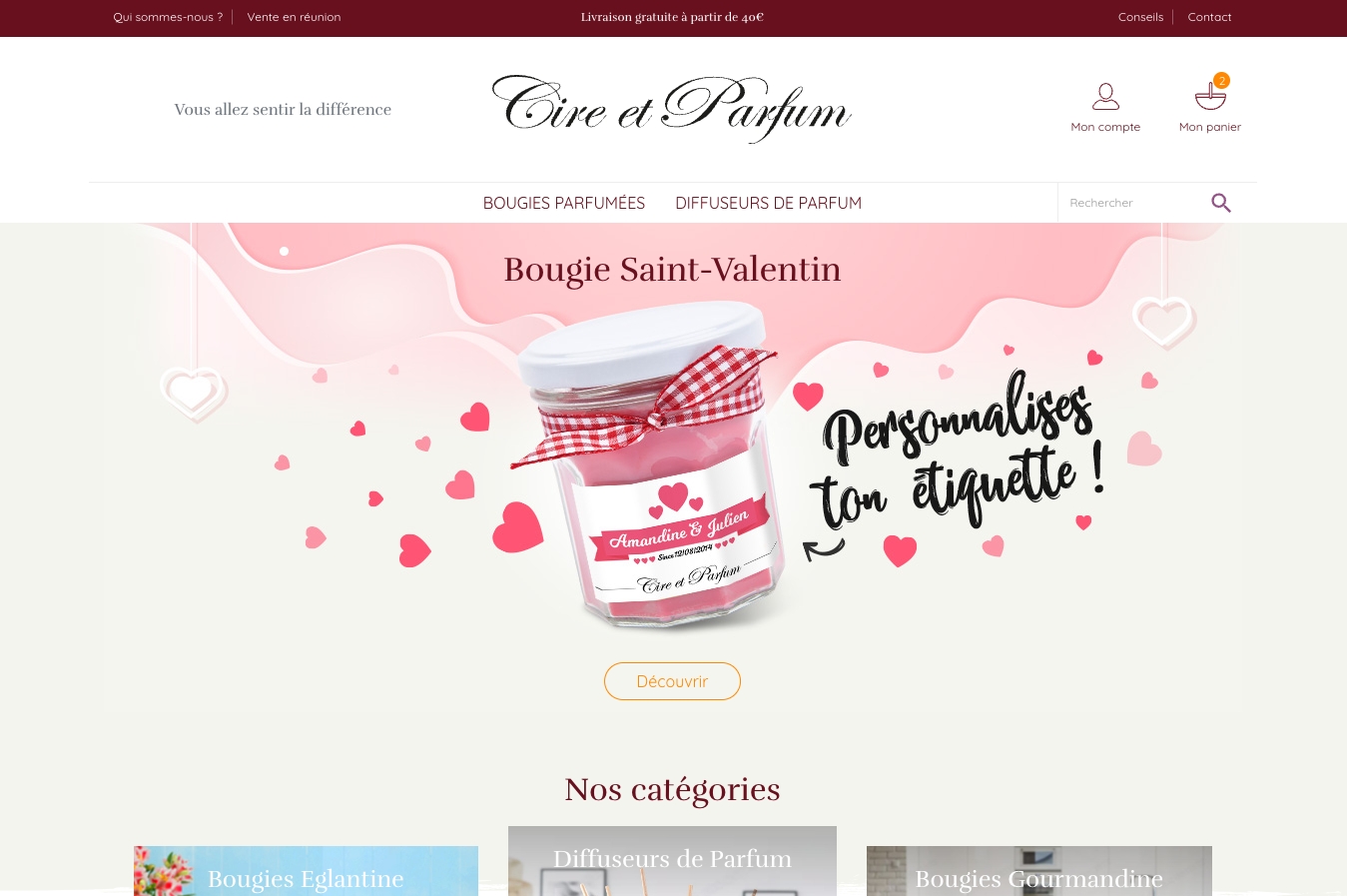 Capture d'écran du site Cire et parfum