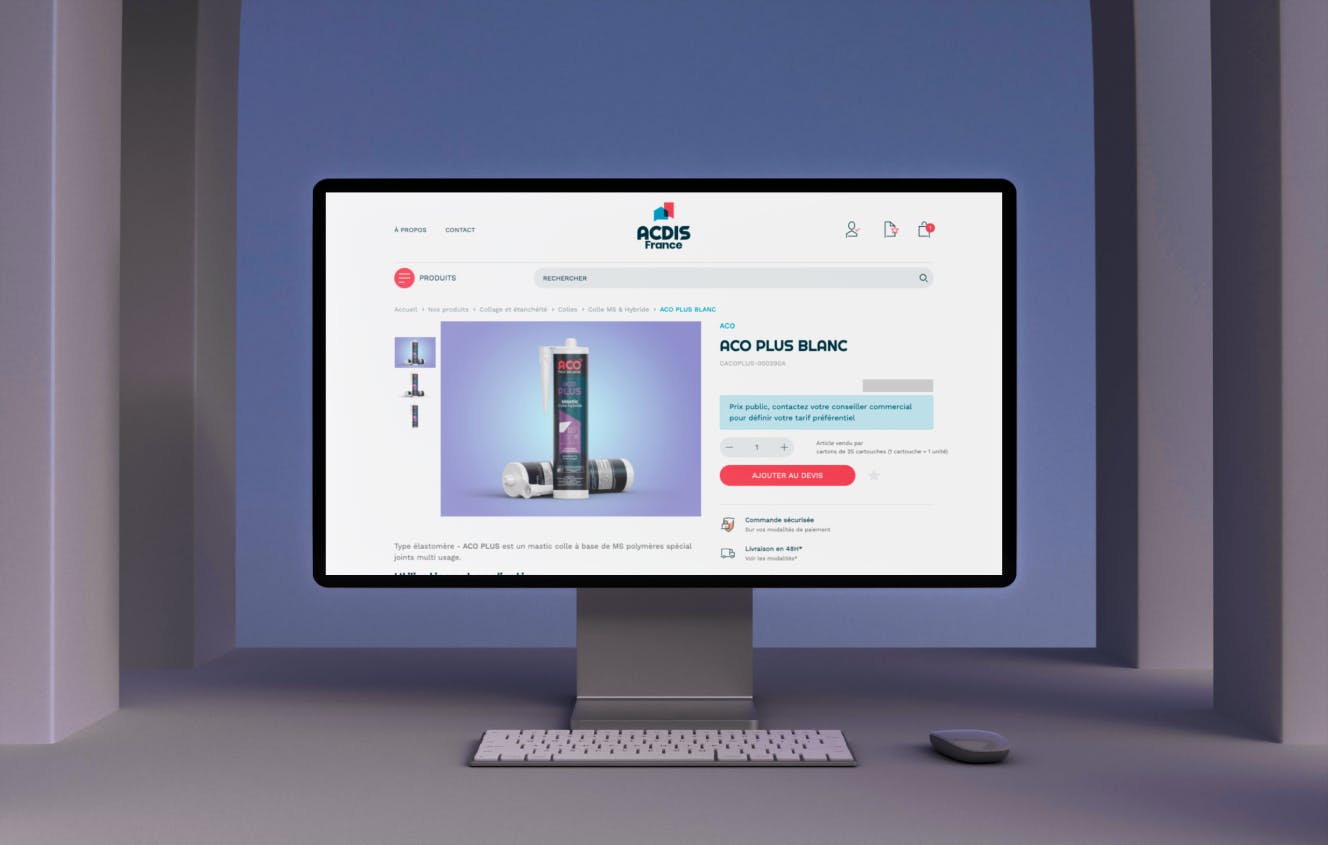 Mockup du site internet Acdis France sur une fiche produit