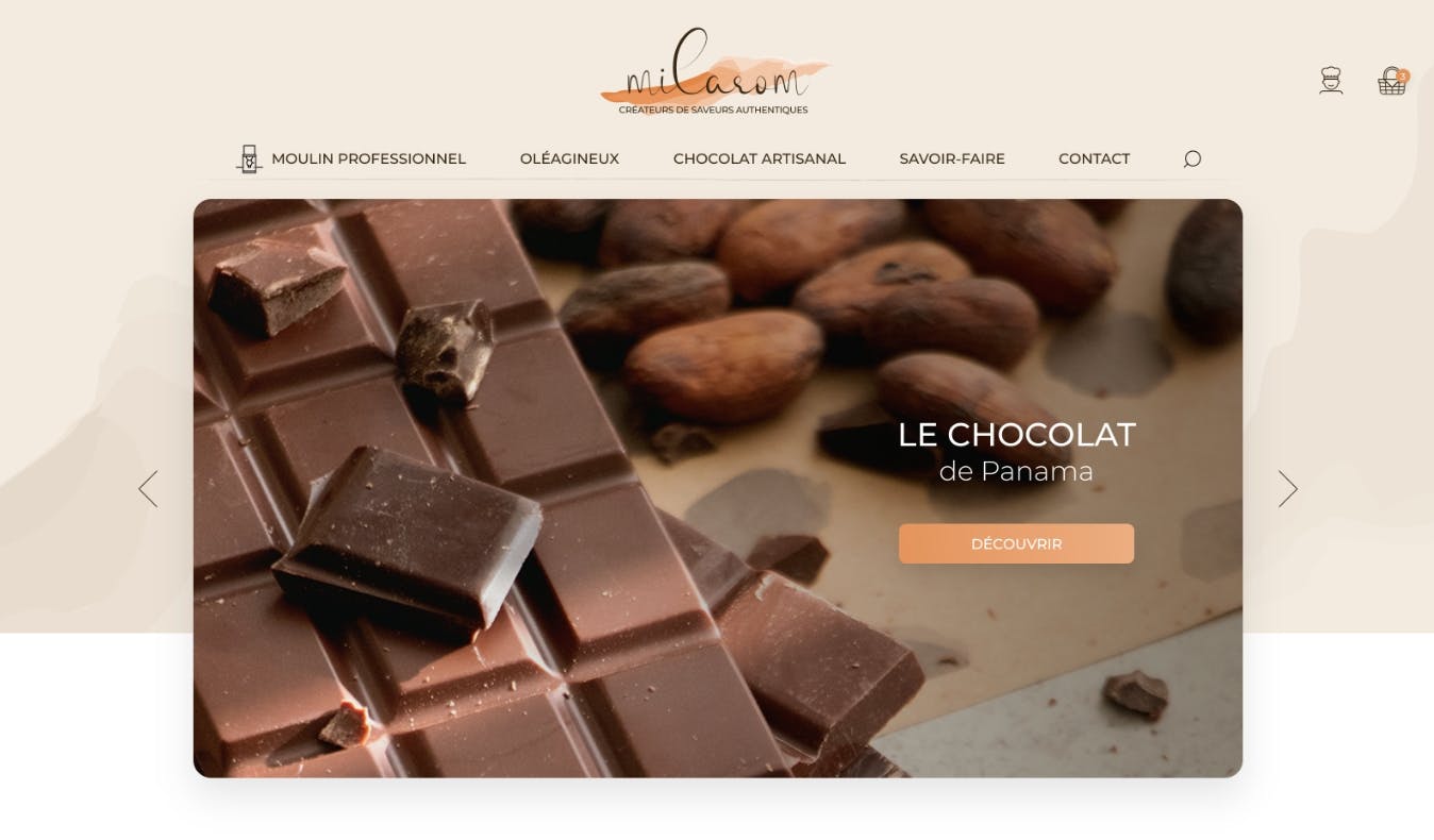 Capture d'écran du site internet Milarom