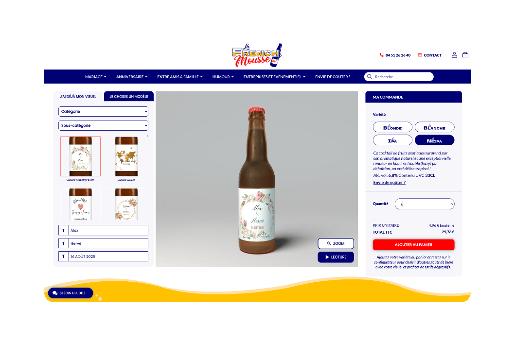 Capture d'écran du configurateur de bière La French Mousse